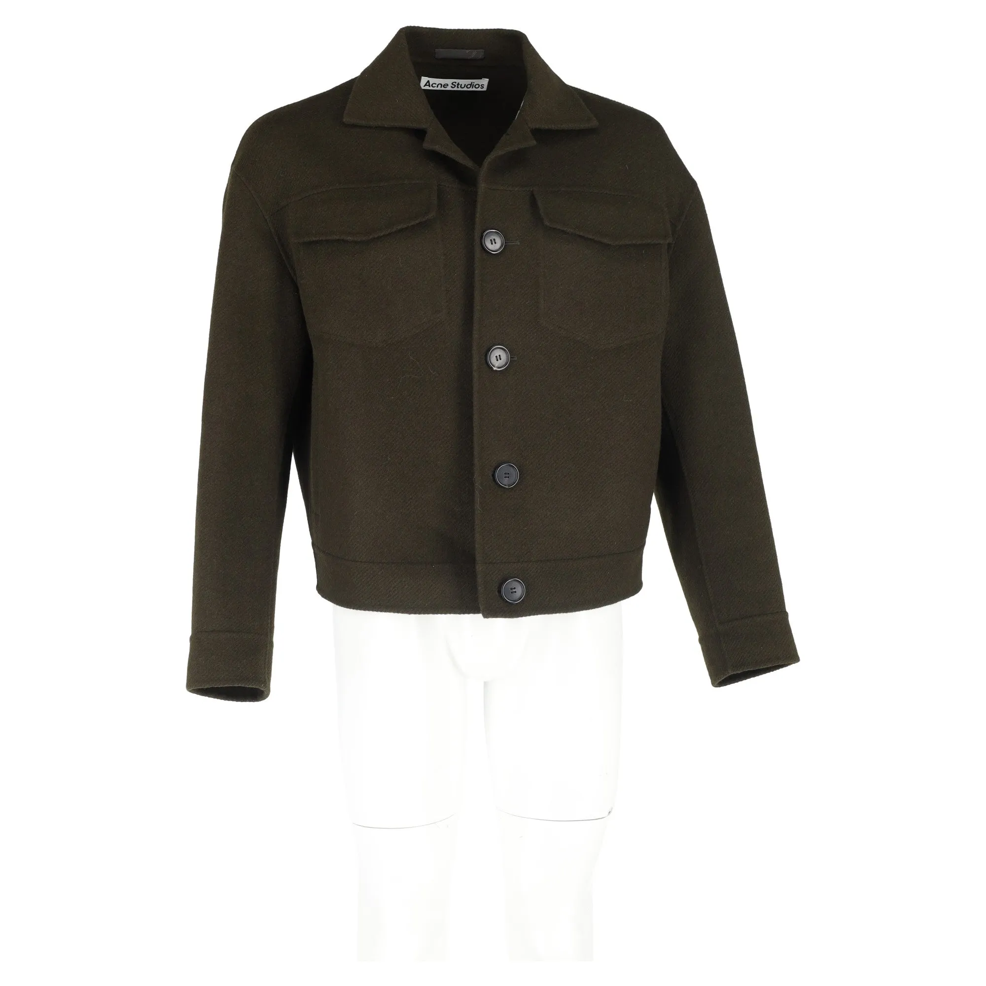 Acne Studios Cropped Twill Jacket in Green Wool