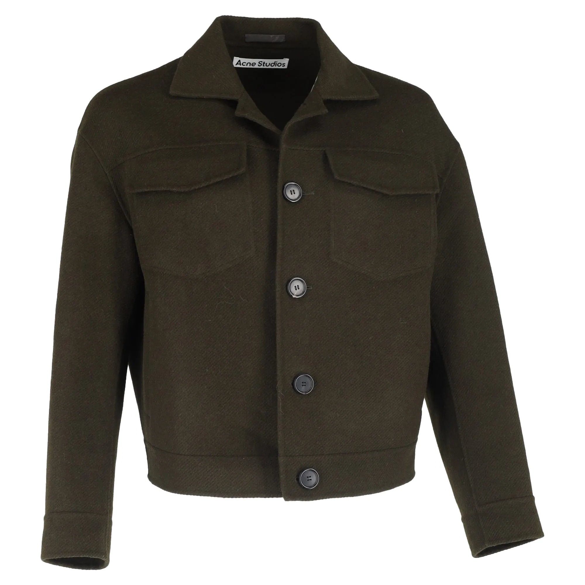 Acne Studios Cropped Twill Jacket in Green Wool