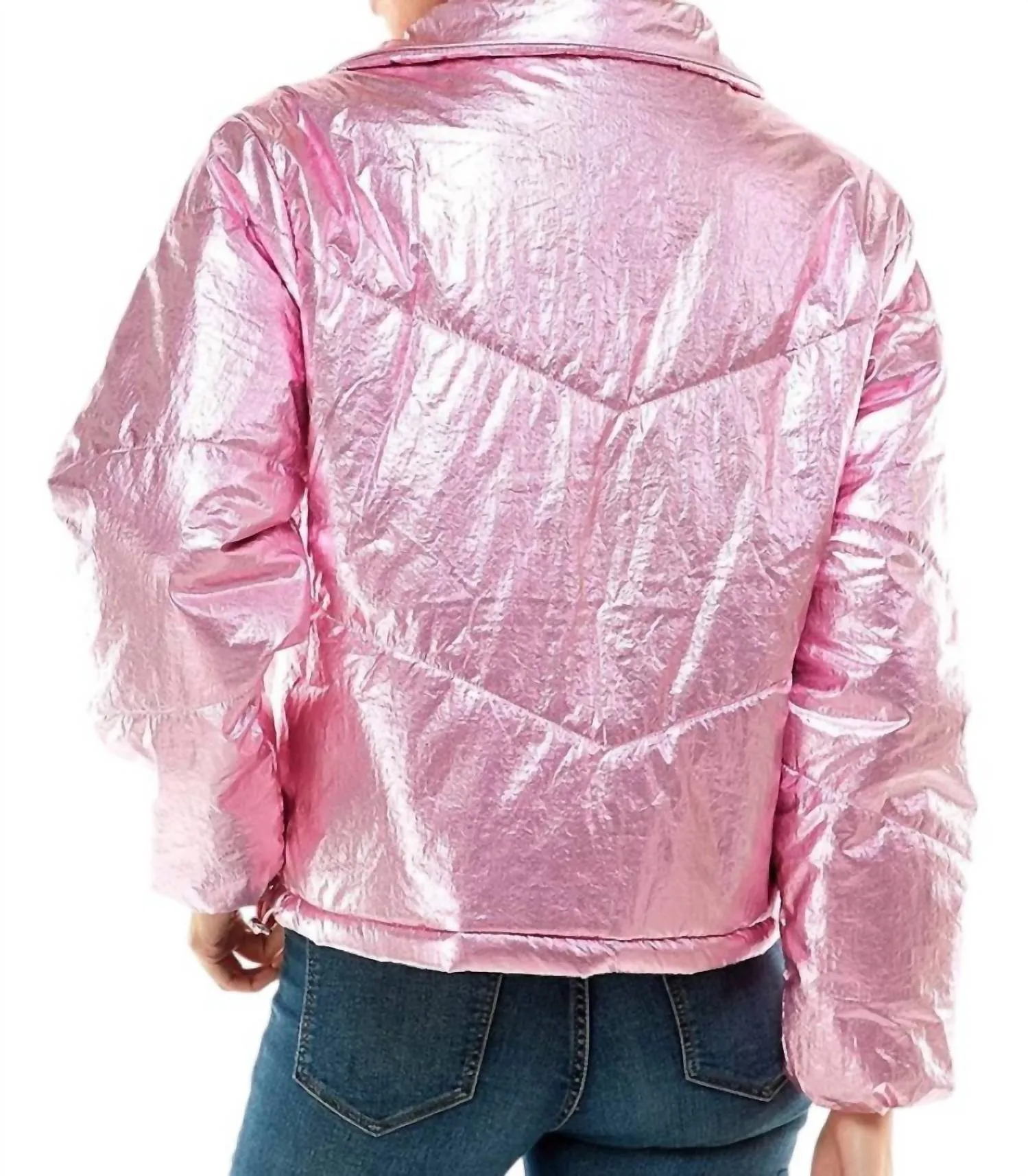 Angelika Metallic Puff Jacket In Pink