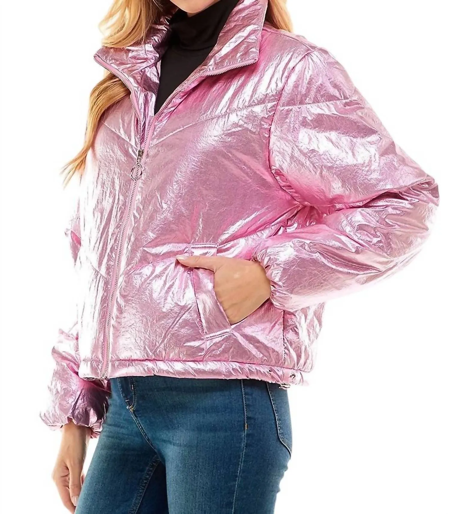Angelika Metallic Puff Jacket In Pink