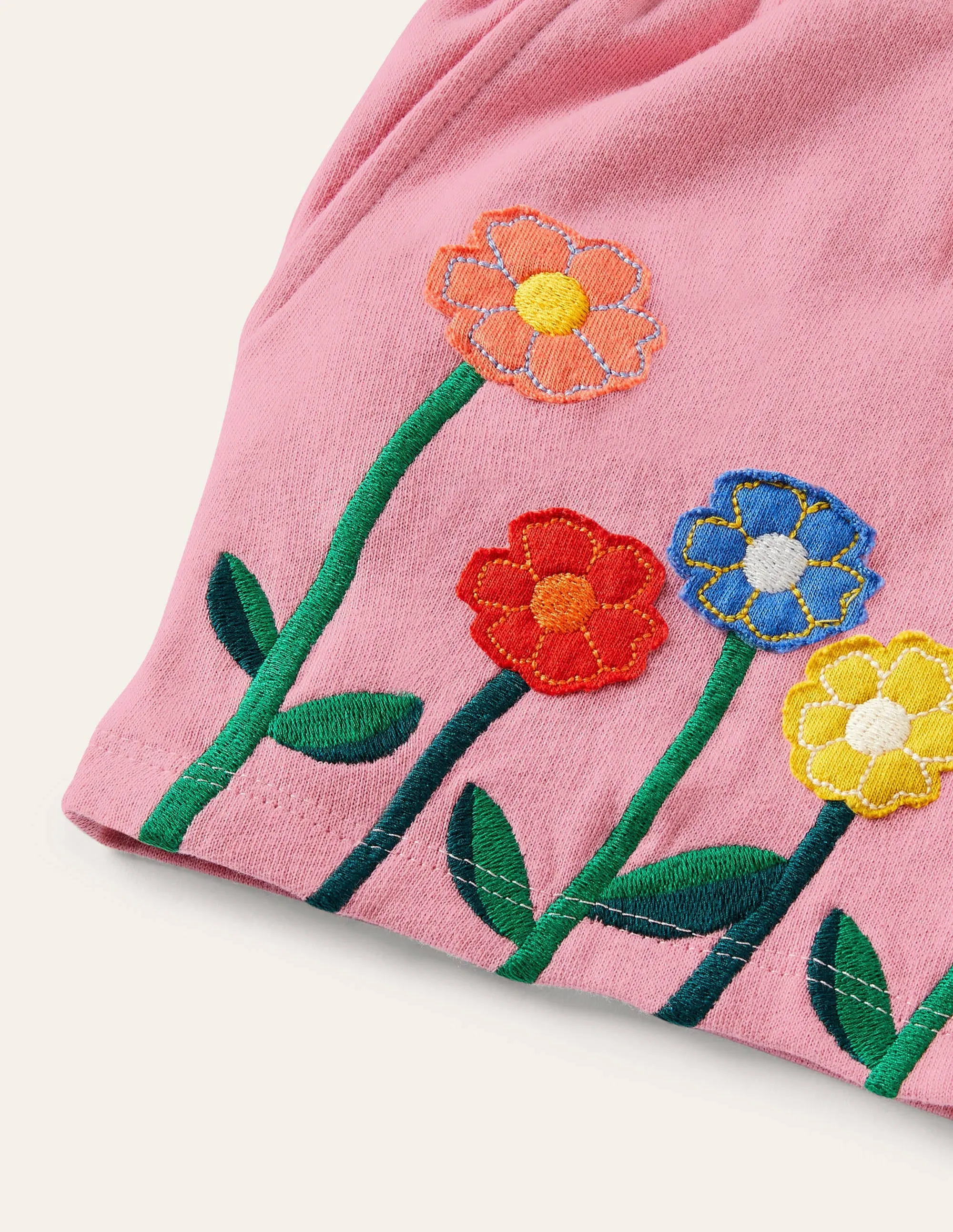 Appliqué Jersey Shorts-Formica Pink Flowers