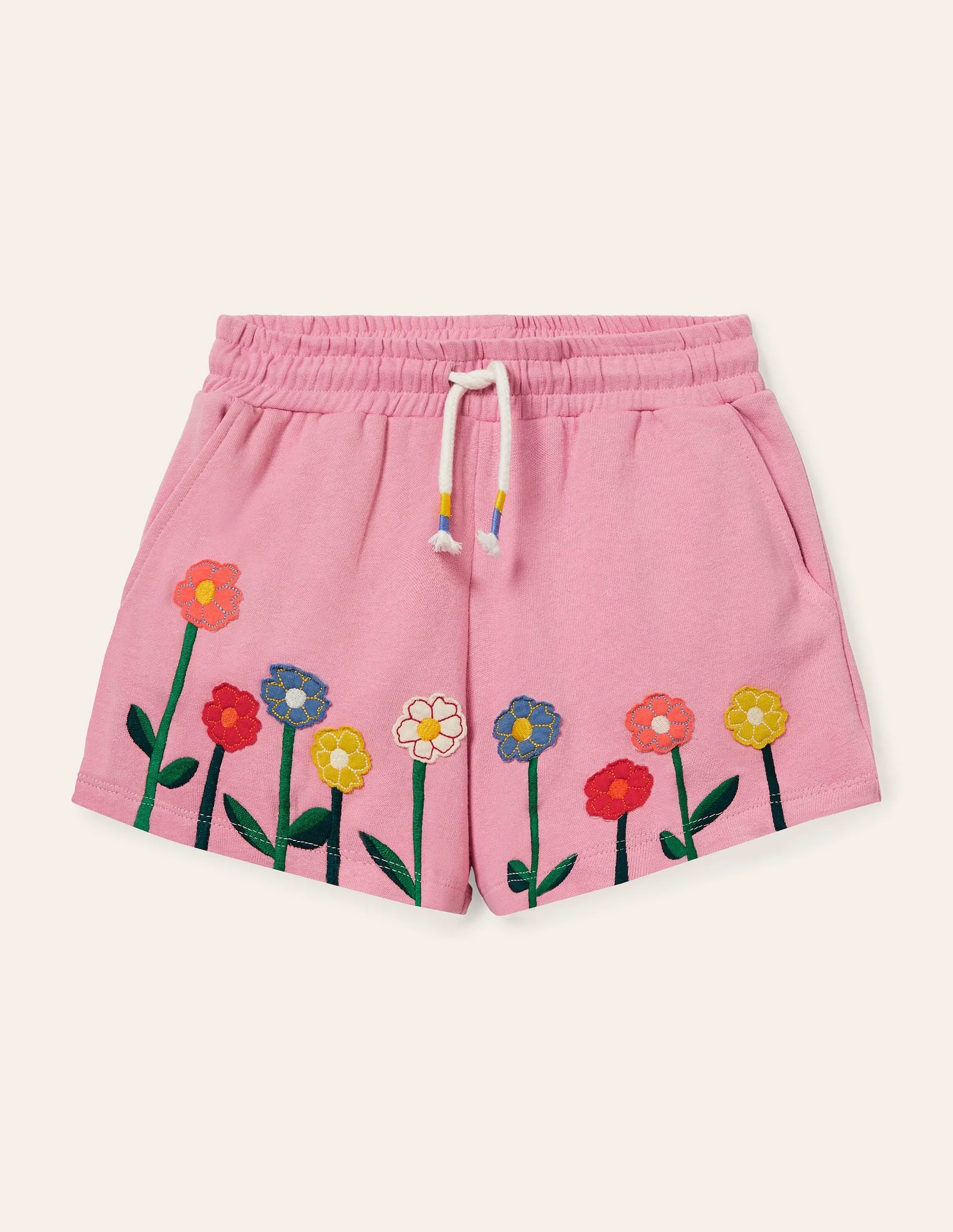 Appliqué Jersey Shorts-Formica Pink Flowers