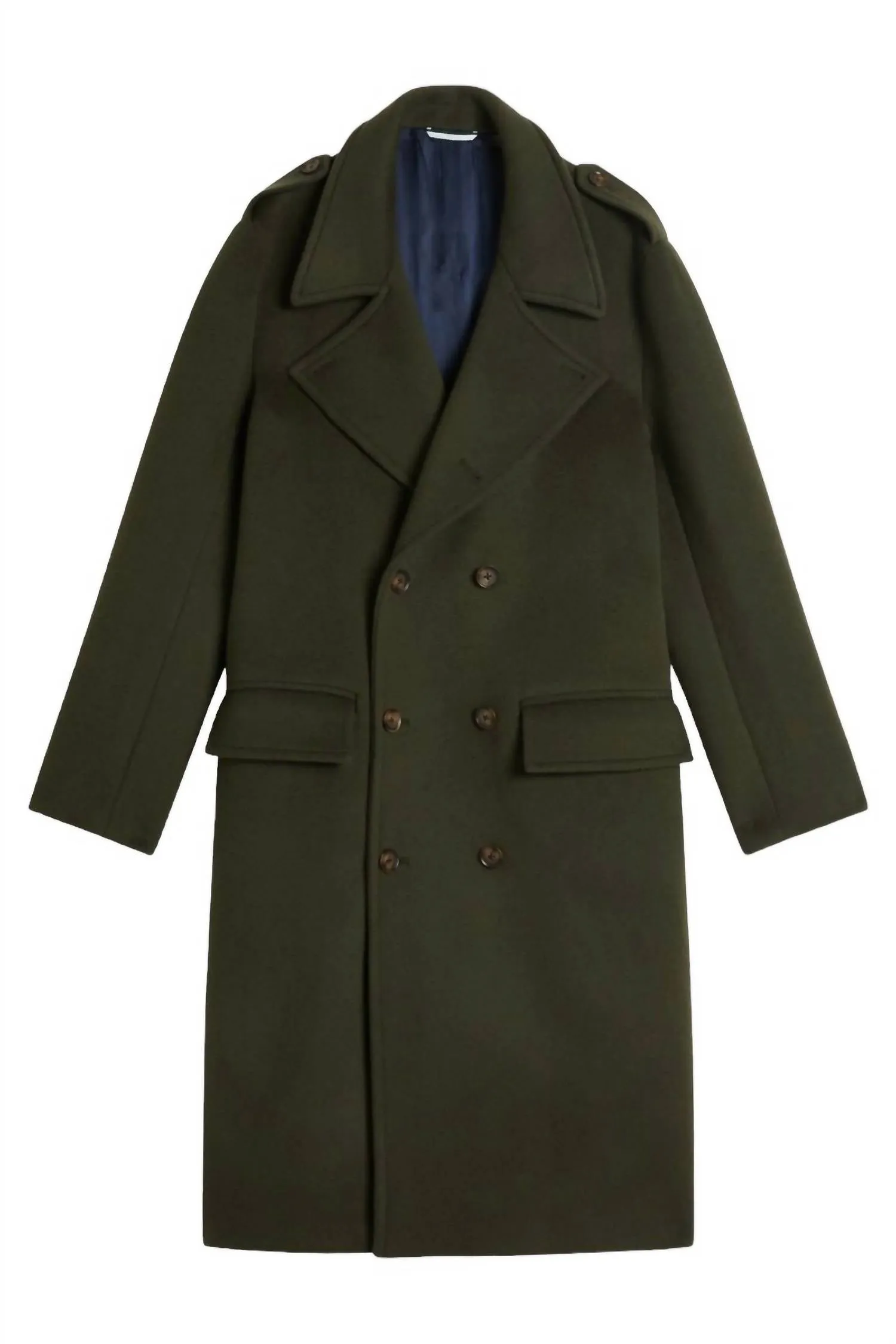 Avin Wool Blend Military Coat In Dark Green