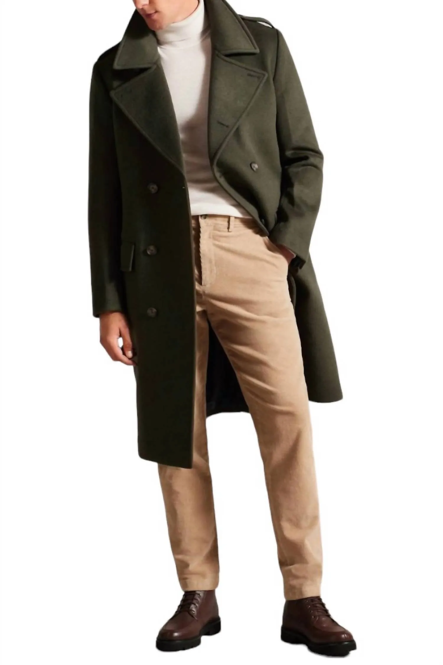 Avin Wool Blend Military Coat In Dark Green