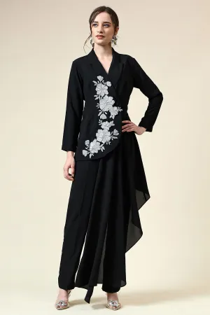 Black Floral Embroidered Blazer Co-Ord Set