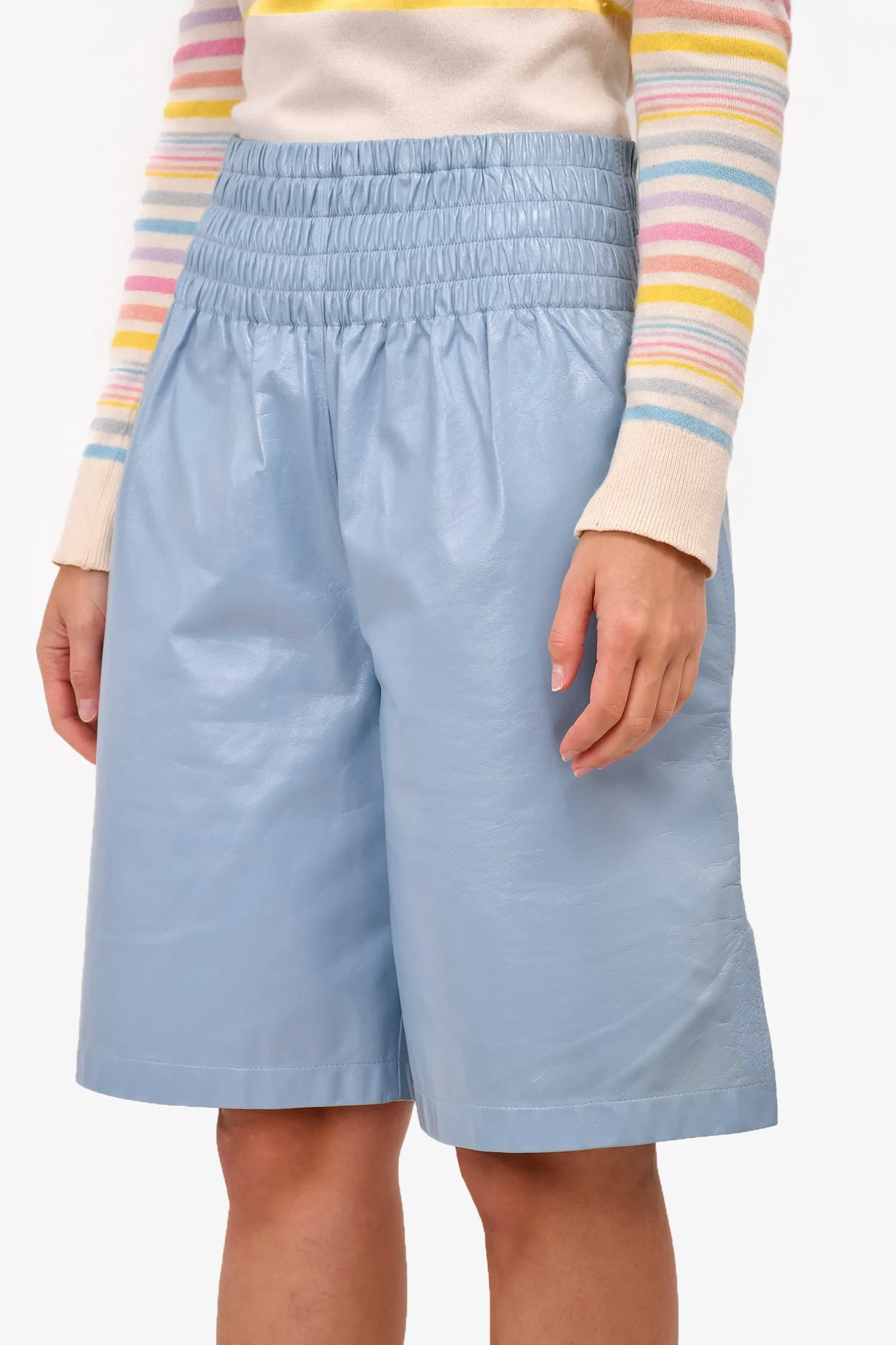 Bottega Veneta 2020 Blue Leather Knee Length Shorts Size 38