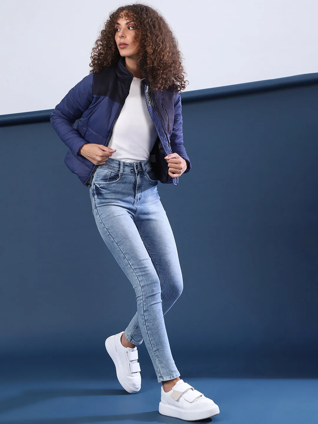 Campus Sutra Women Colorblock Stylish Casual Bomber Jacket