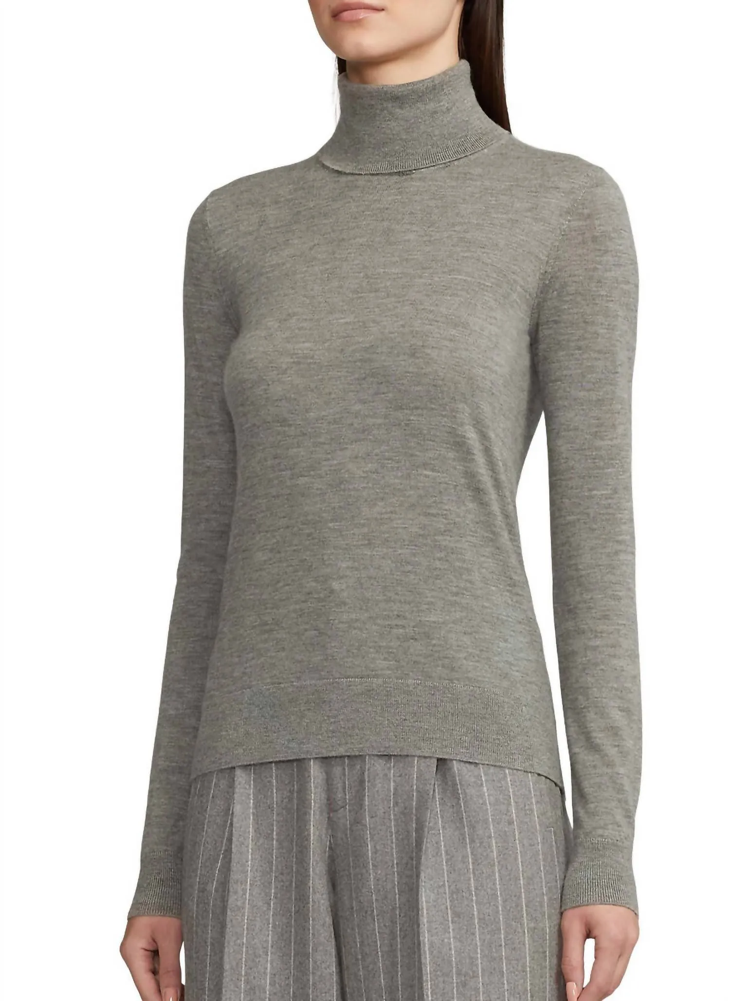 Cashmere Long Sleeve Turtleneck In Grey
