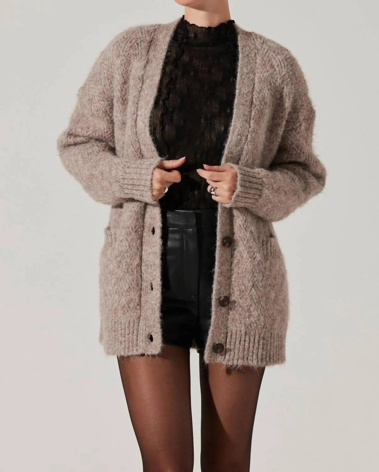 Charli Cardigan Sweater In Taupe