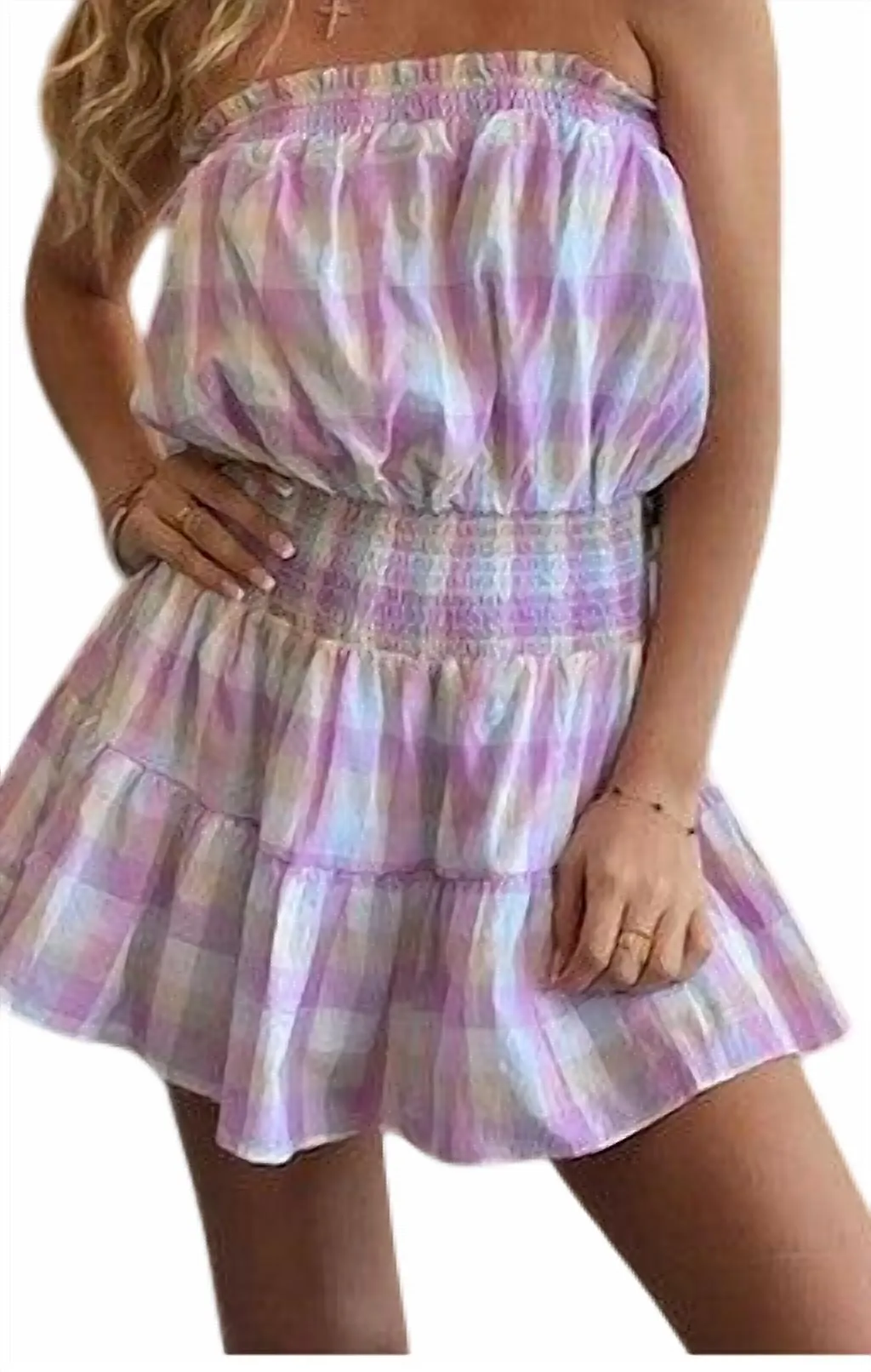 Check Romper In Pastel