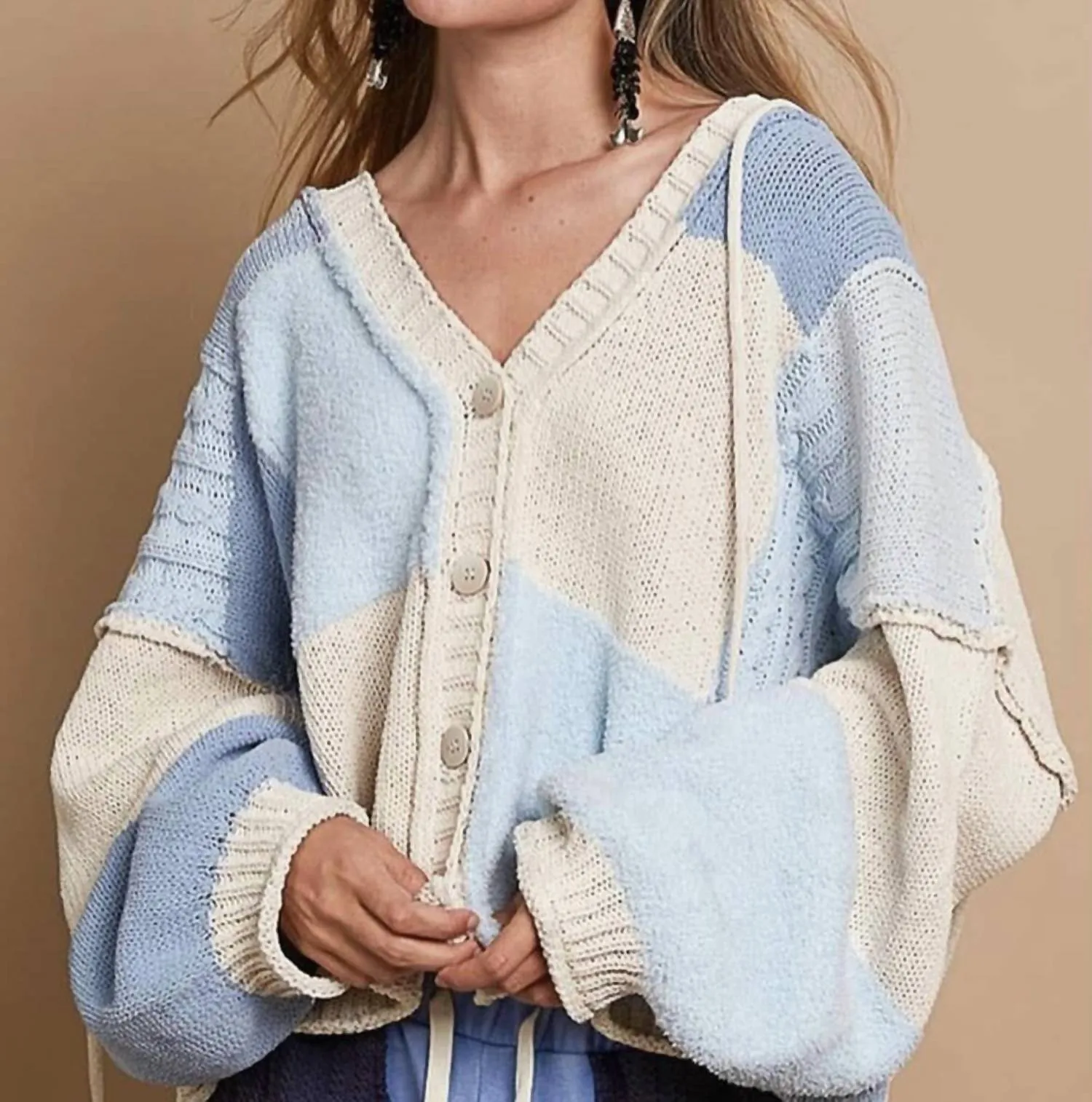 Chenille Cardigan Sweater In Almond Sky