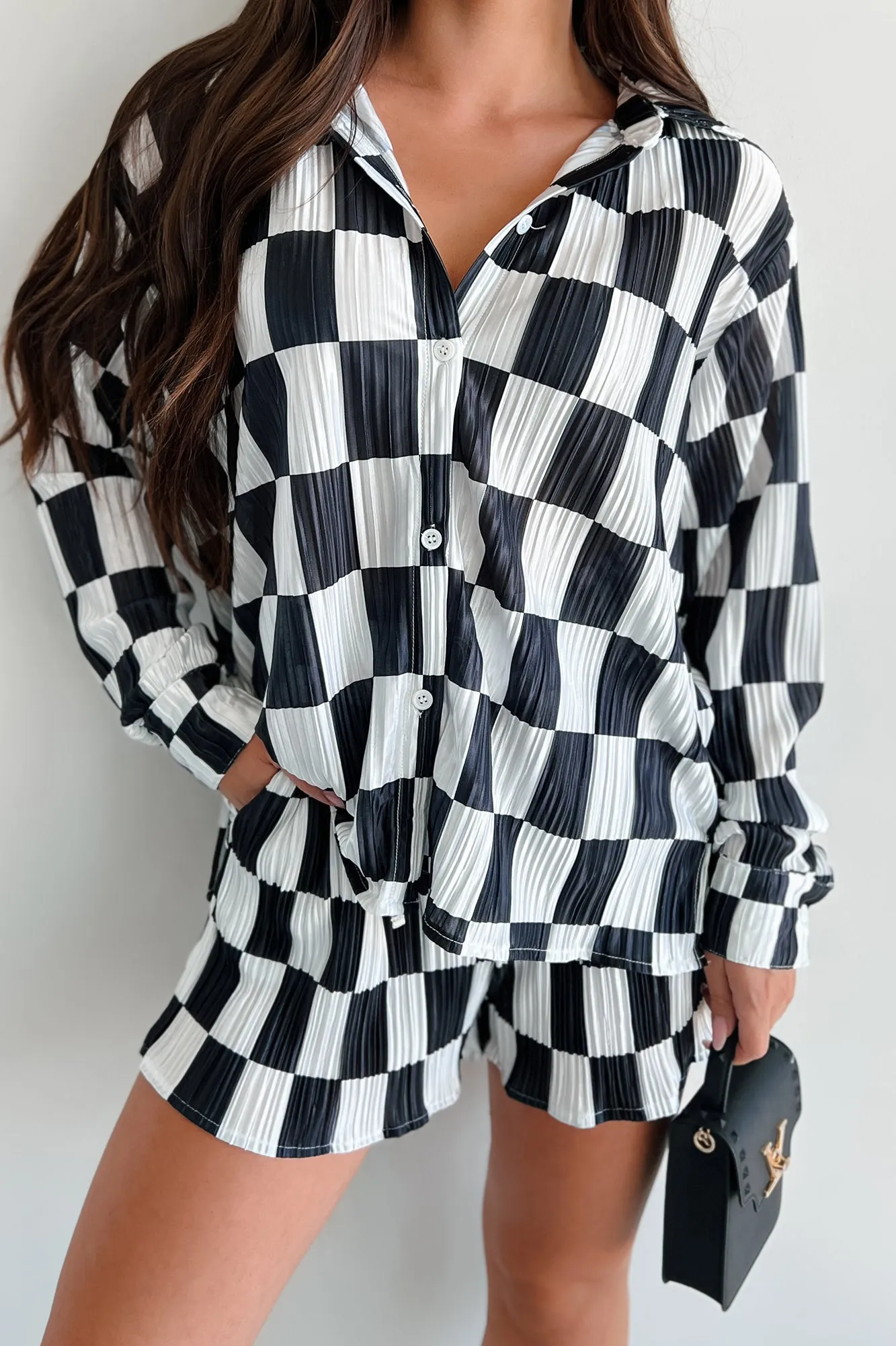 Cool Confidence Checkered Plisse Set (Black/White)