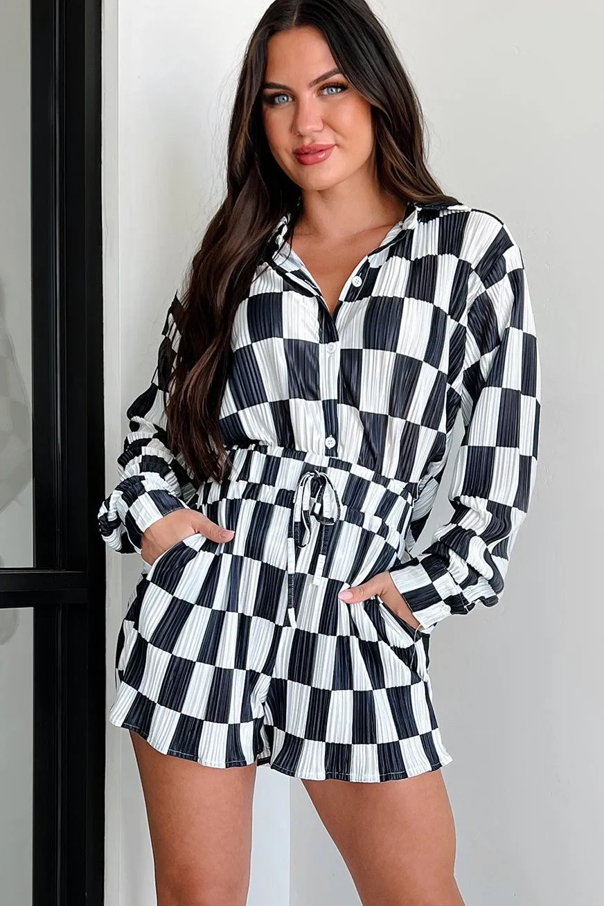 Cool Confidence Checkered Plisse Set (Black/White)