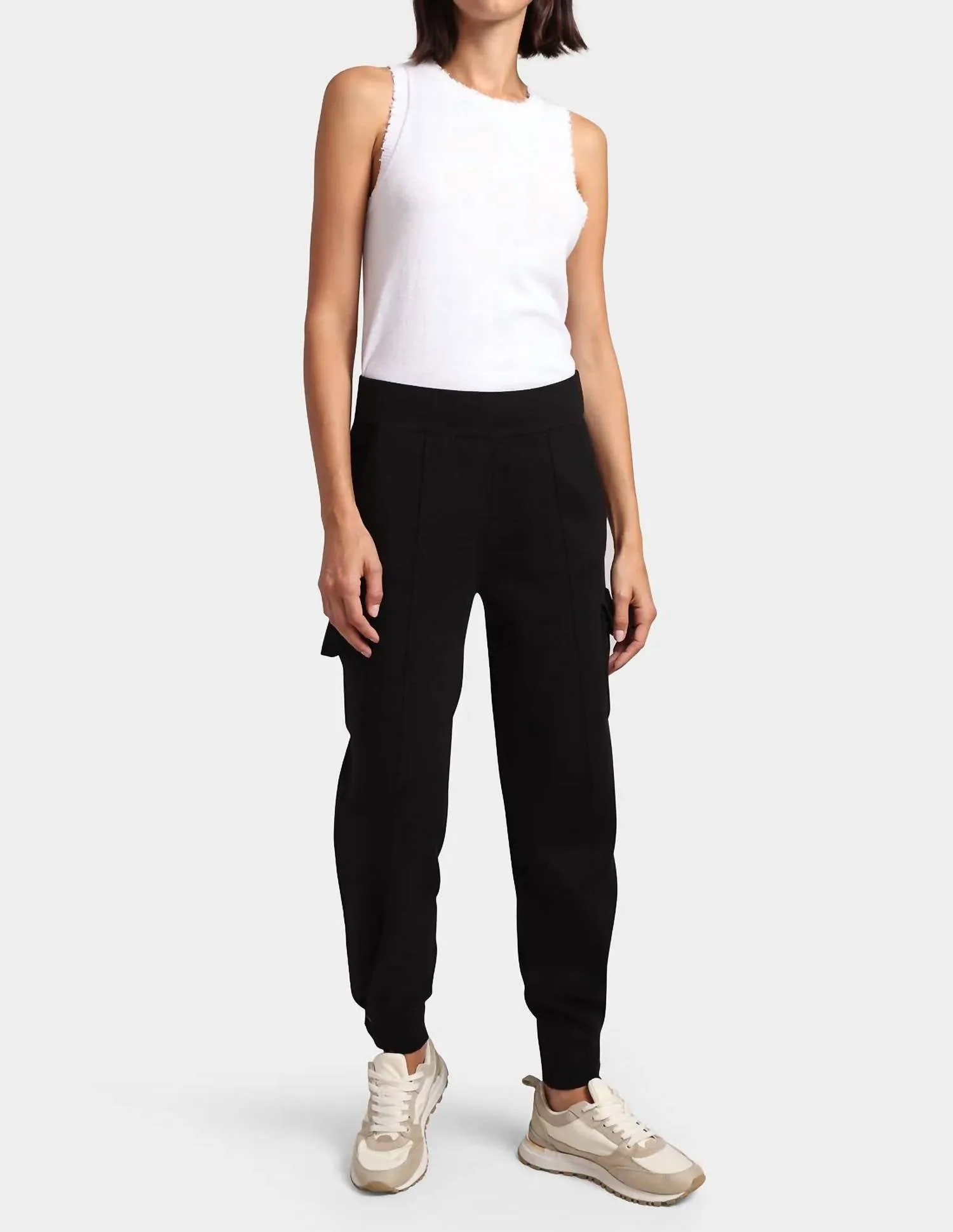Cotton Blend Pleated Snap Leg Pant In Black