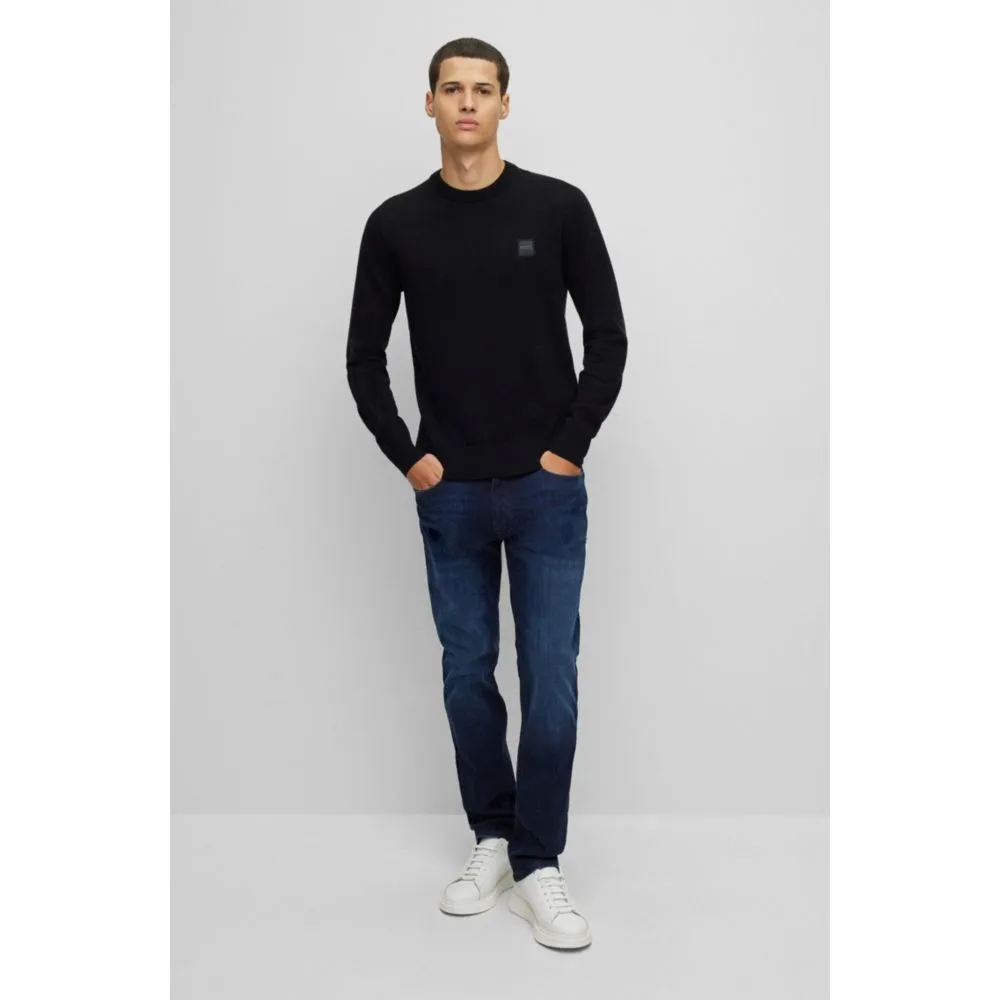 Crew-neck sweater in cotton and cashmere with logo