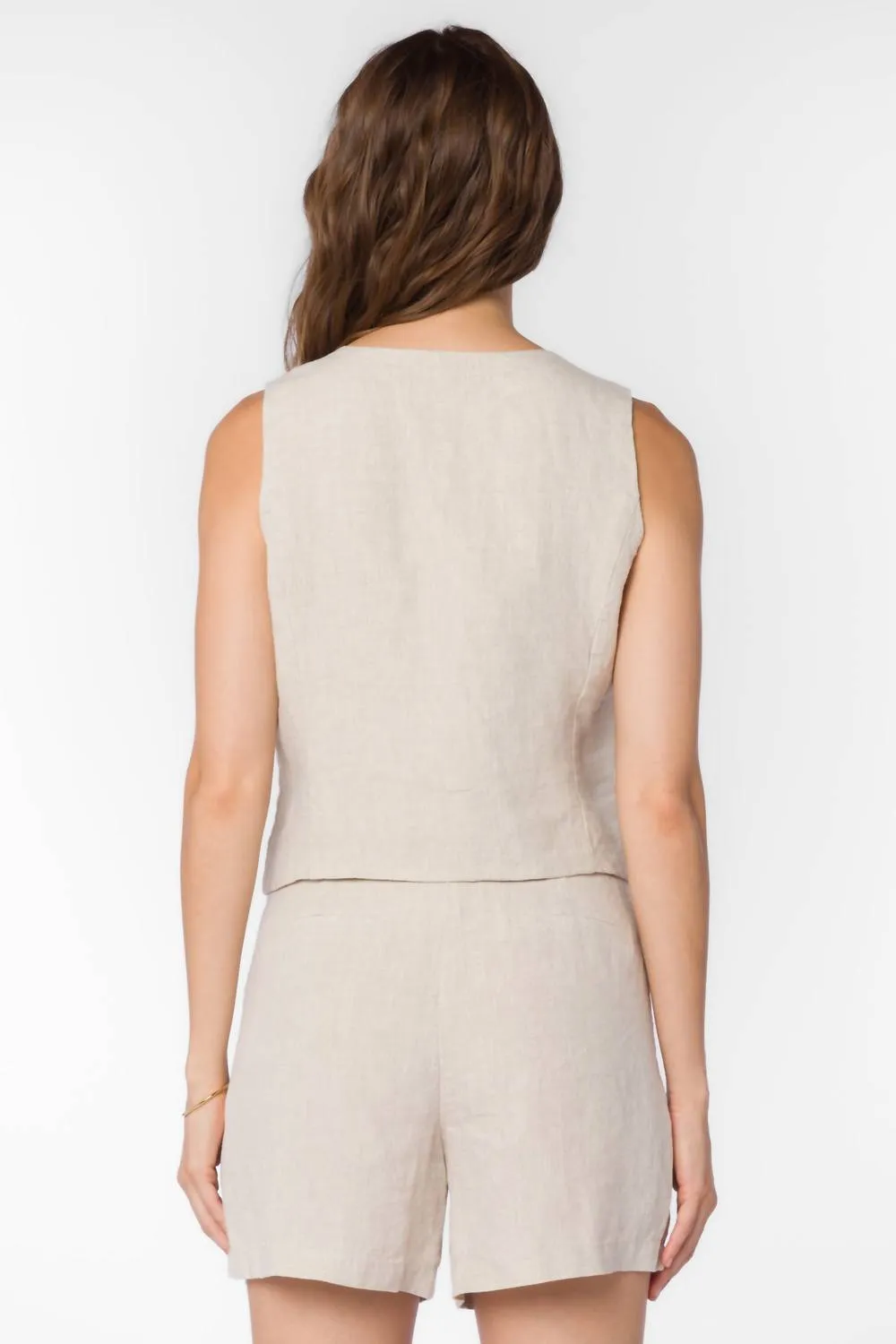 Delis Linen Vest In Beige