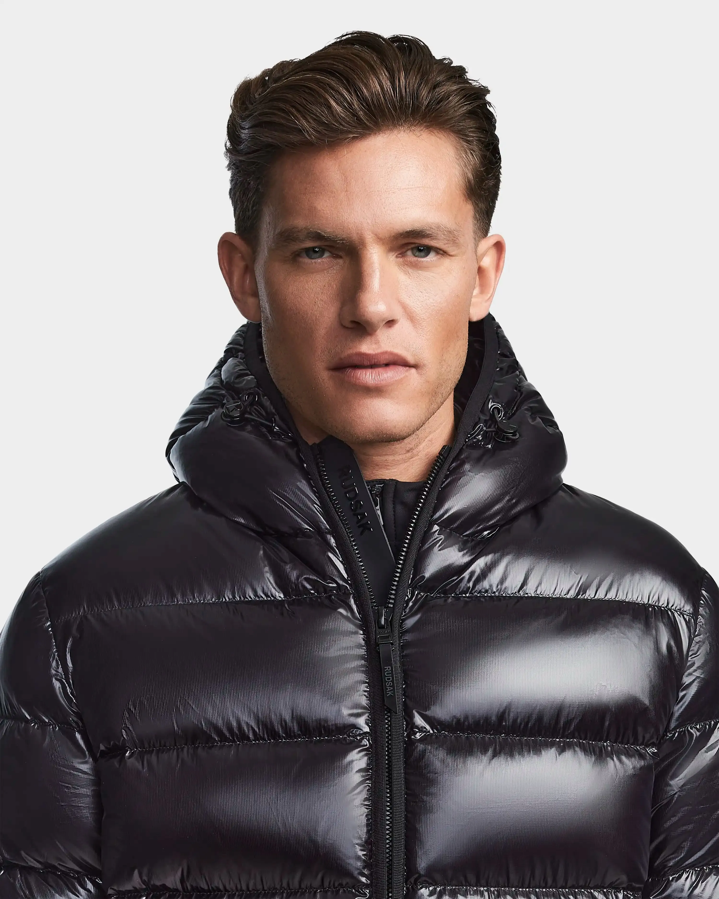 DEMIAN S MEN'S GLOSSY HOODED DOWN PUFFER