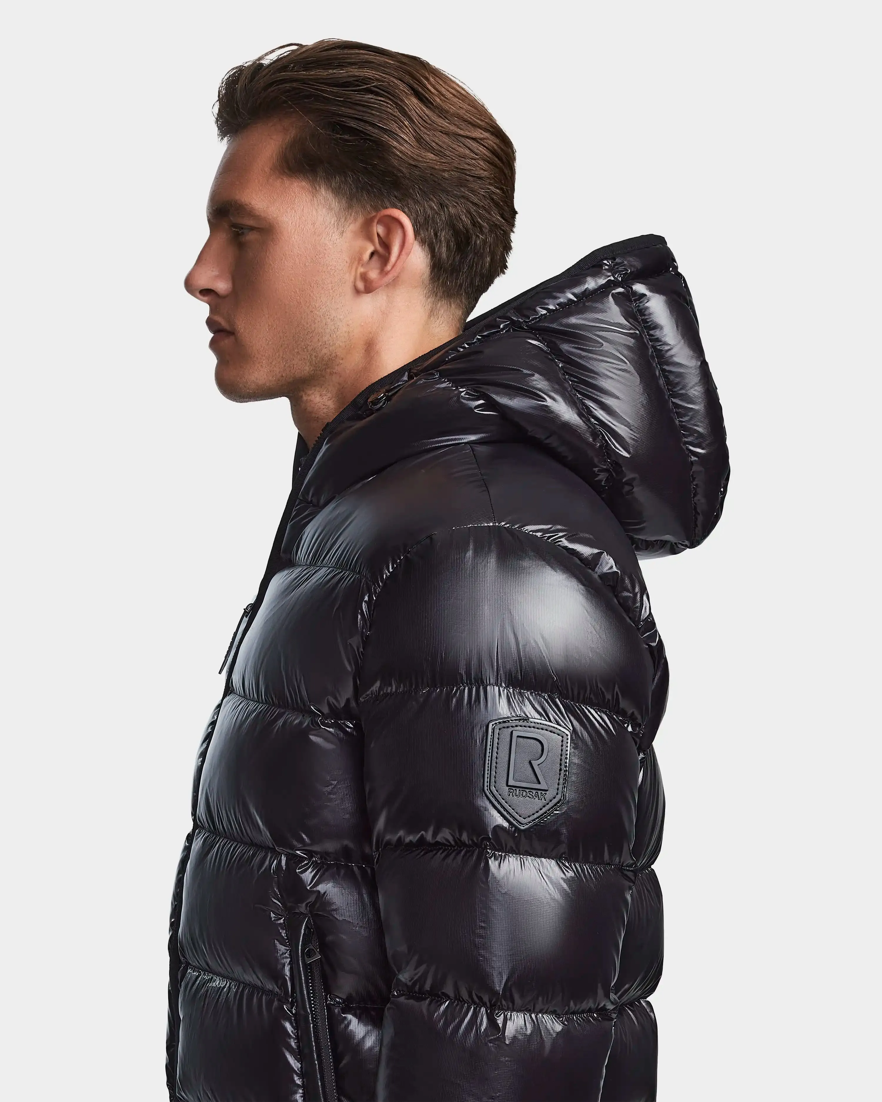 DEMIAN S MEN'S GLOSSY HOODED DOWN PUFFER