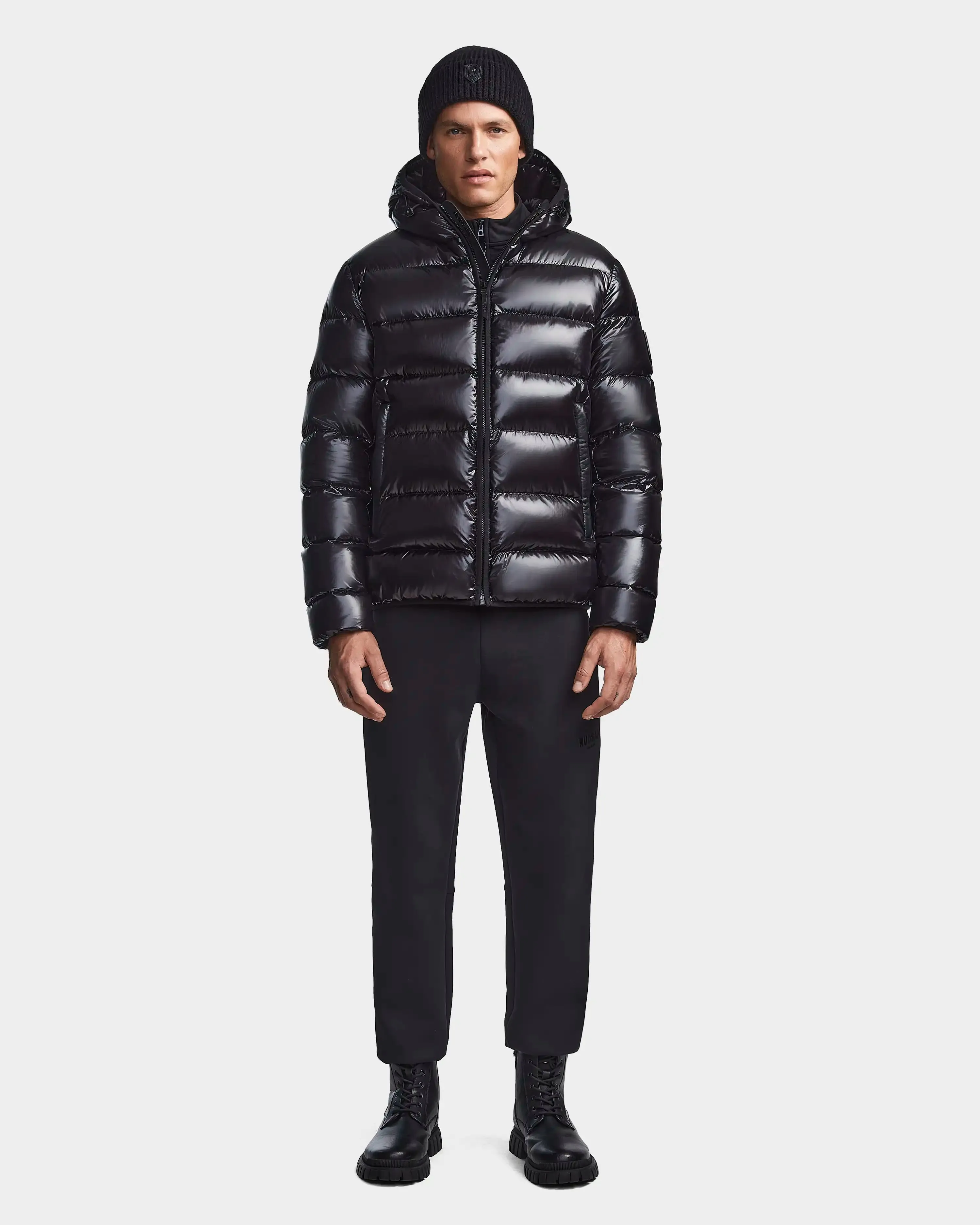 DEMIAN S MEN'S GLOSSY HOODED DOWN PUFFER