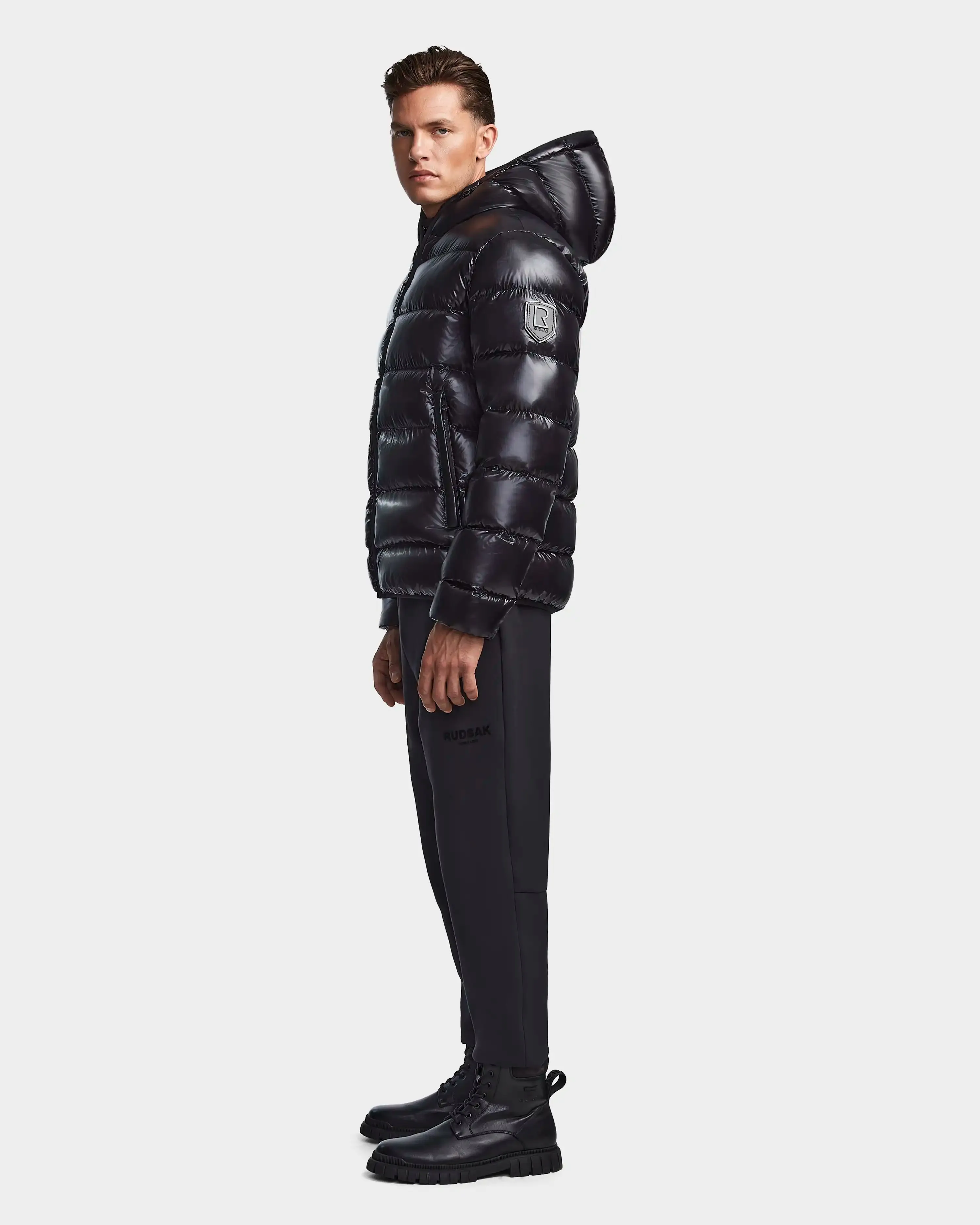 DEMIAN S MEN'S GLOSSY HOODED DOWN PUFFER