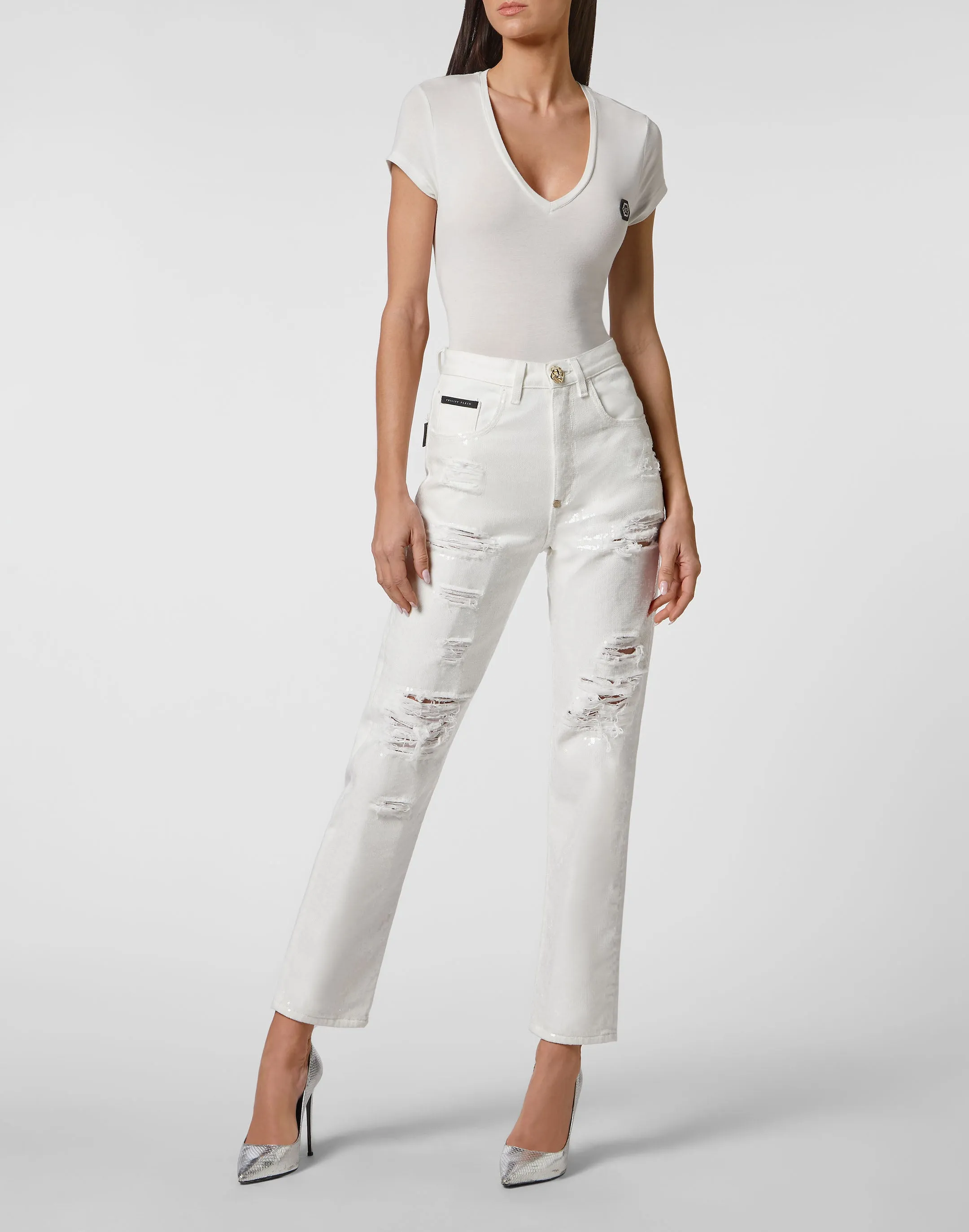 Denim Trousers Mom fit with Crystals