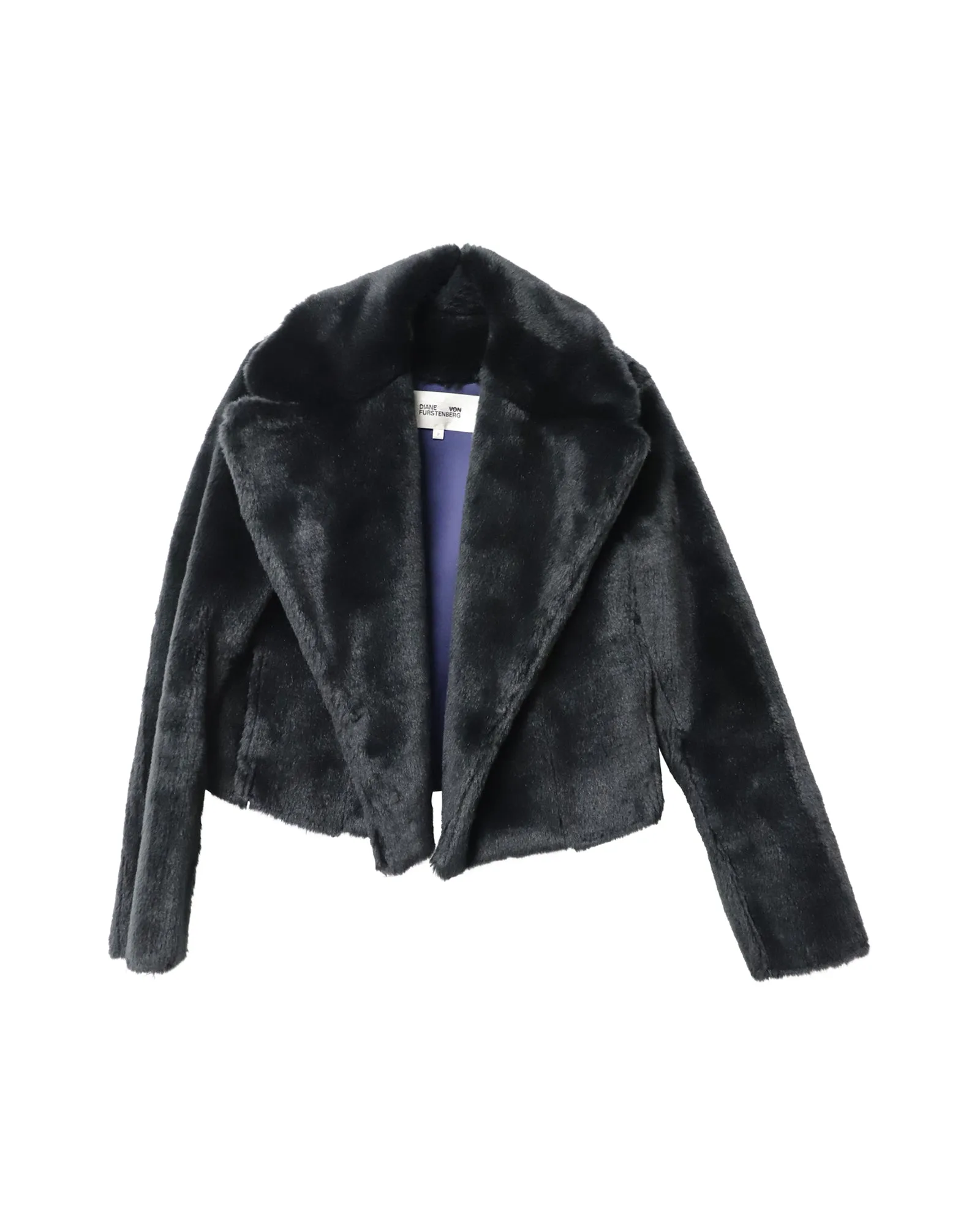 Diane Von Furstenberg Faux Fur Cropped Jacket in Black Acrylic