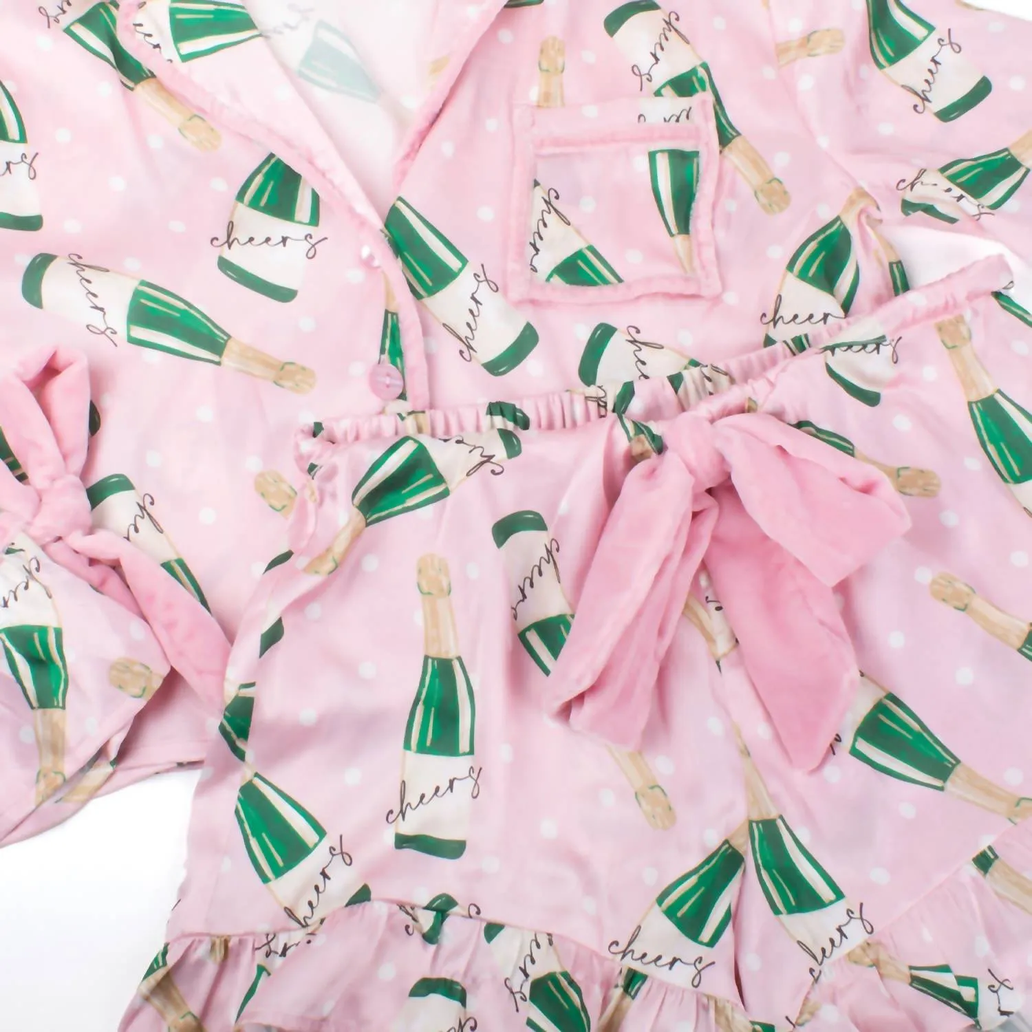 Dot Satin Ruffle Short Set Pajama In Champagne