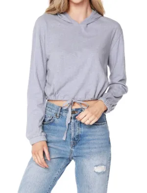 Drawstring Hem Cropped Hoodie In Dove