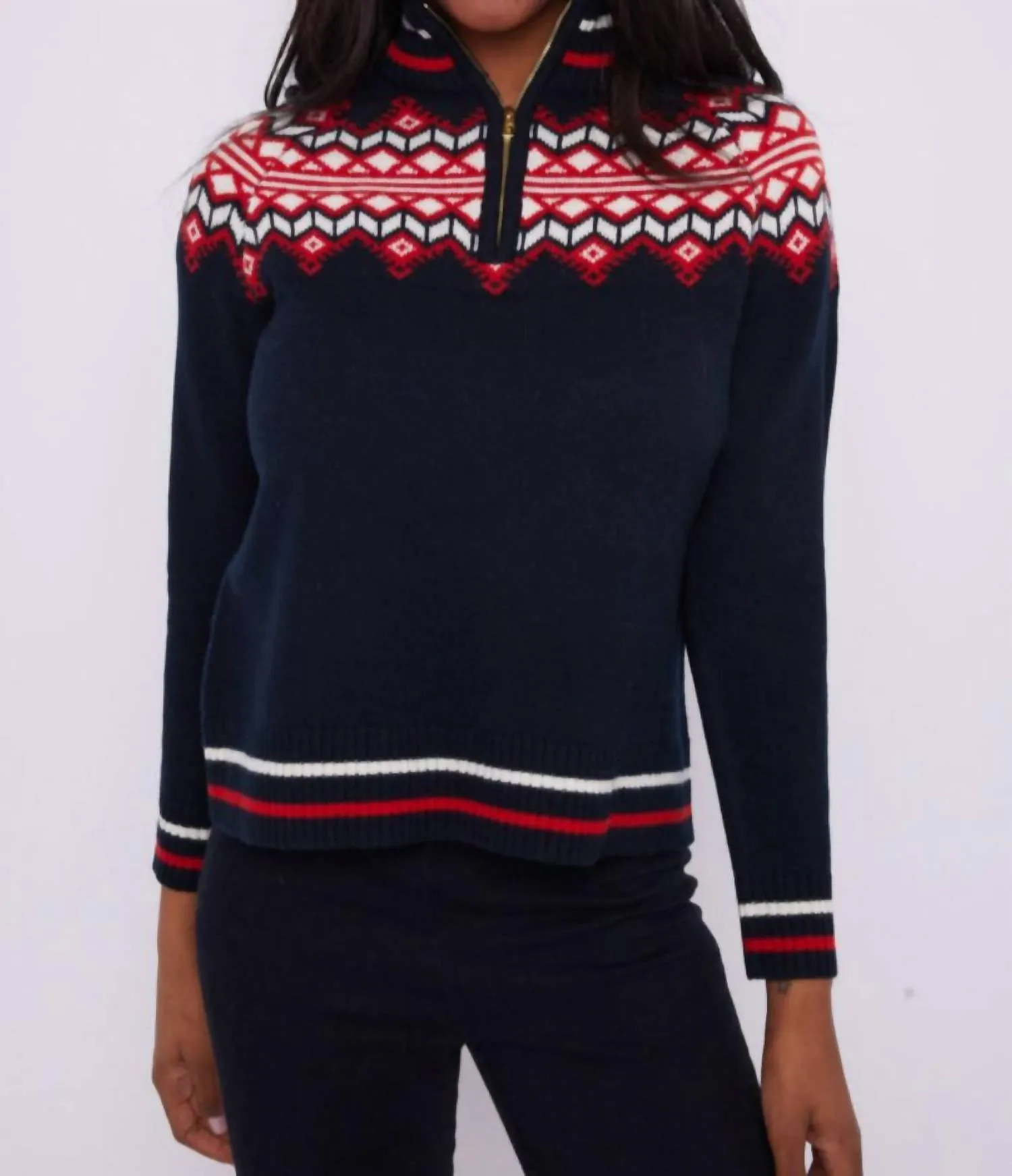 Fair Isle Zip Front Sweater In Navy