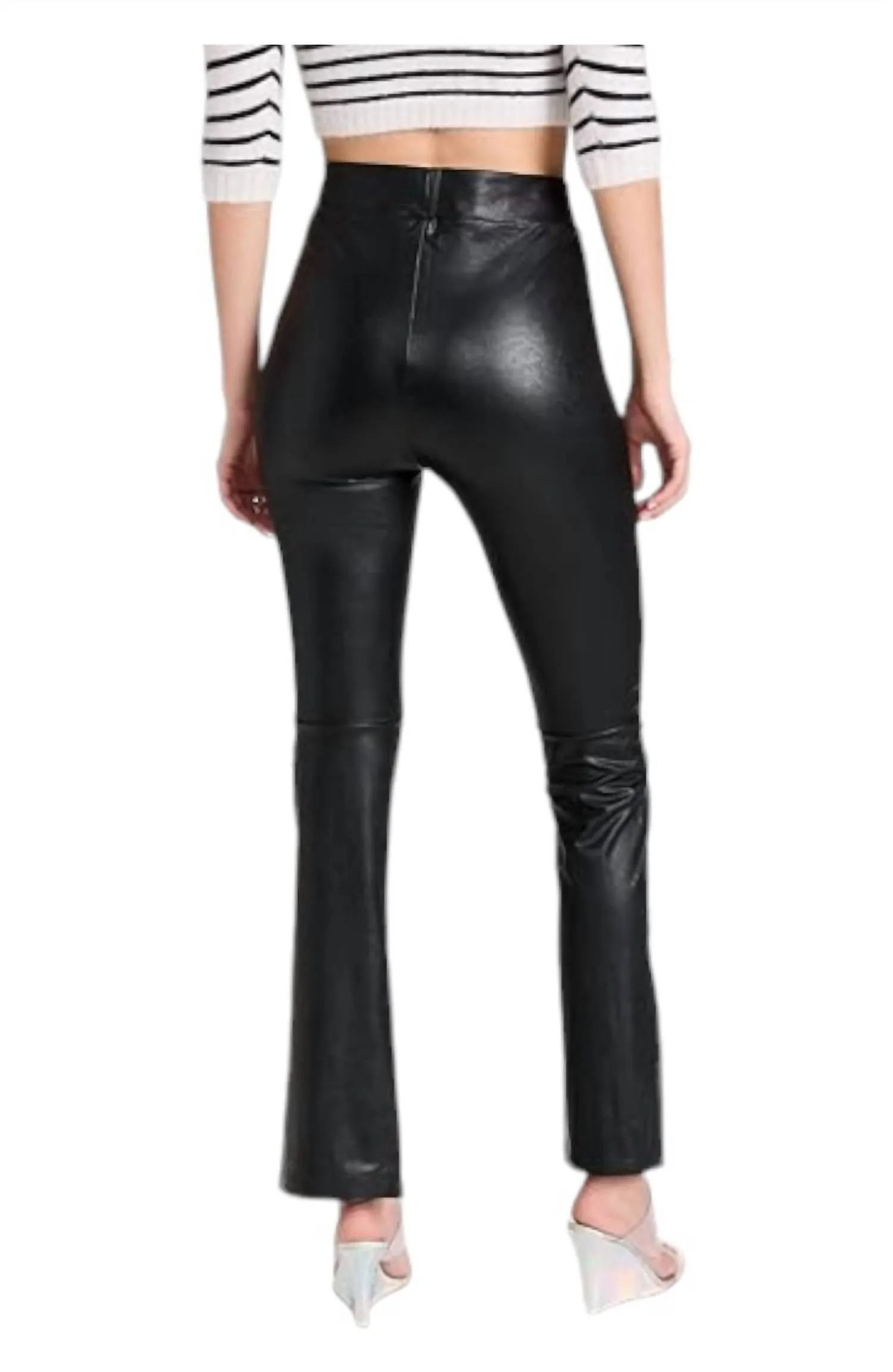 Faux Leather Split Front Pants In Black