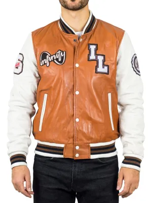 Genuine Leather Bomber Jacket Baseball Letterman Coat