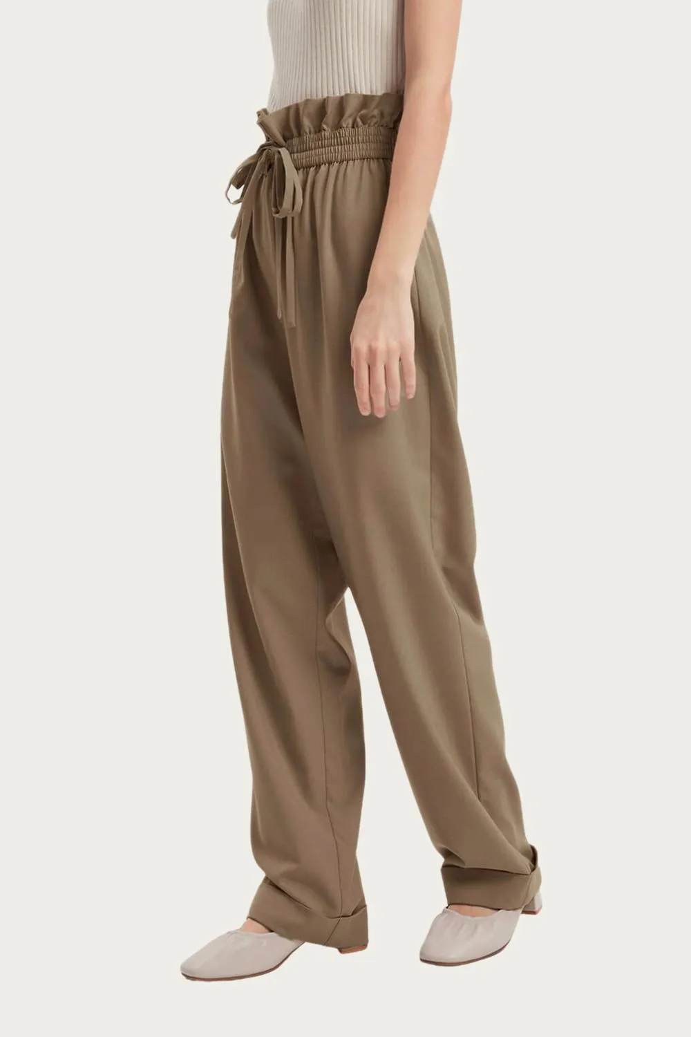 High-Rise Straight Wool-Blend Pants In Khaki