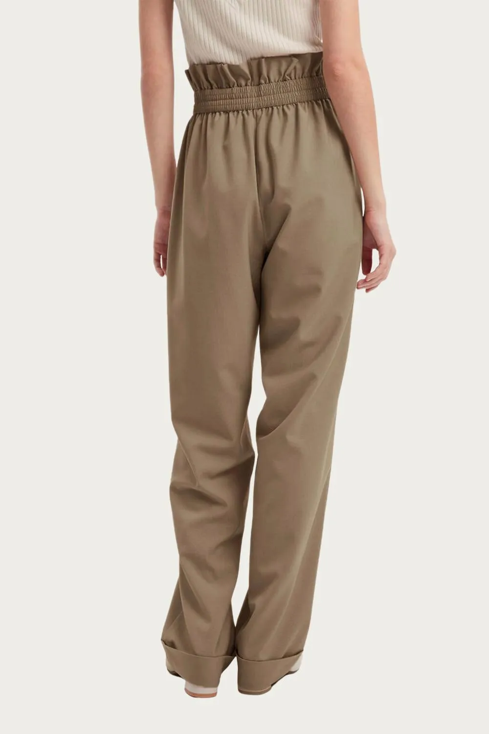 High-Rise Straight Wool-Blend Pants In Khaki