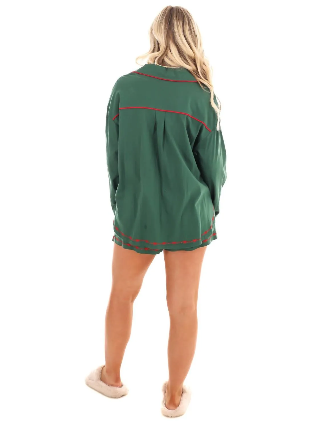 Holly Jolly Christmas Pajama Set In Hunter Green