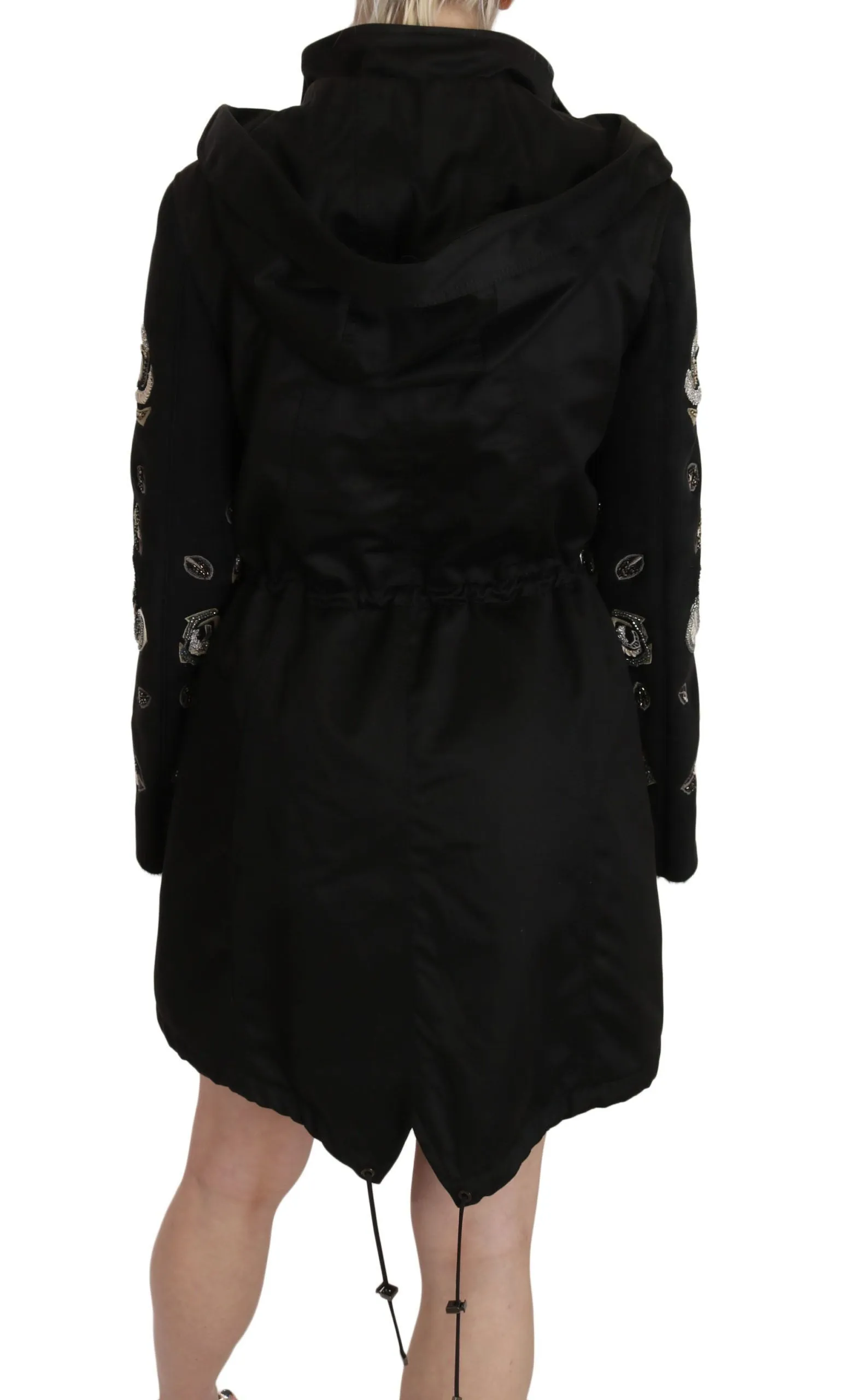 John Richmond Floral Sequined Beaded Hooded Jacket Women's Coat