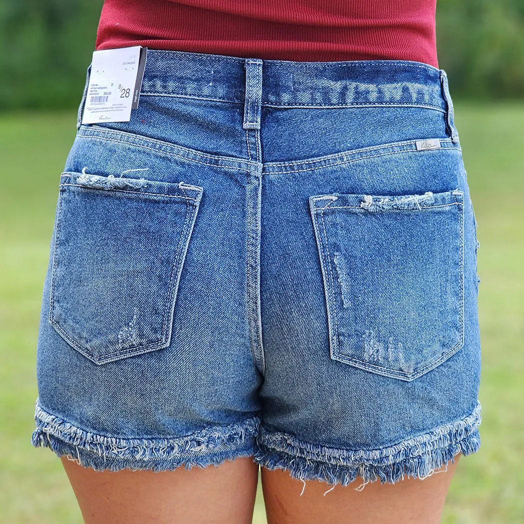 KanCan High Rise Frey Hem Shorts