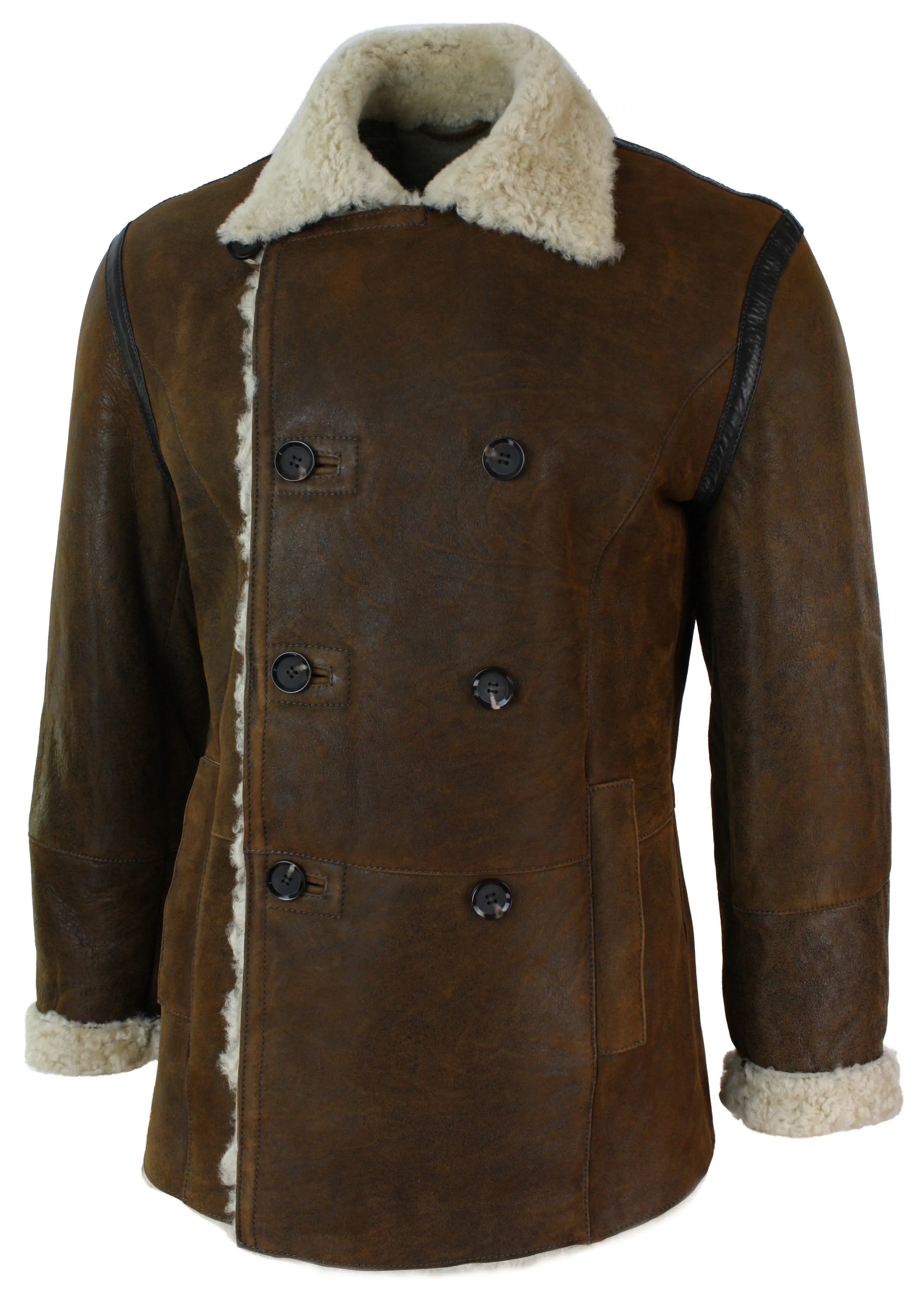 Khaki Sheepskin Double Breasted Fitted Jacket