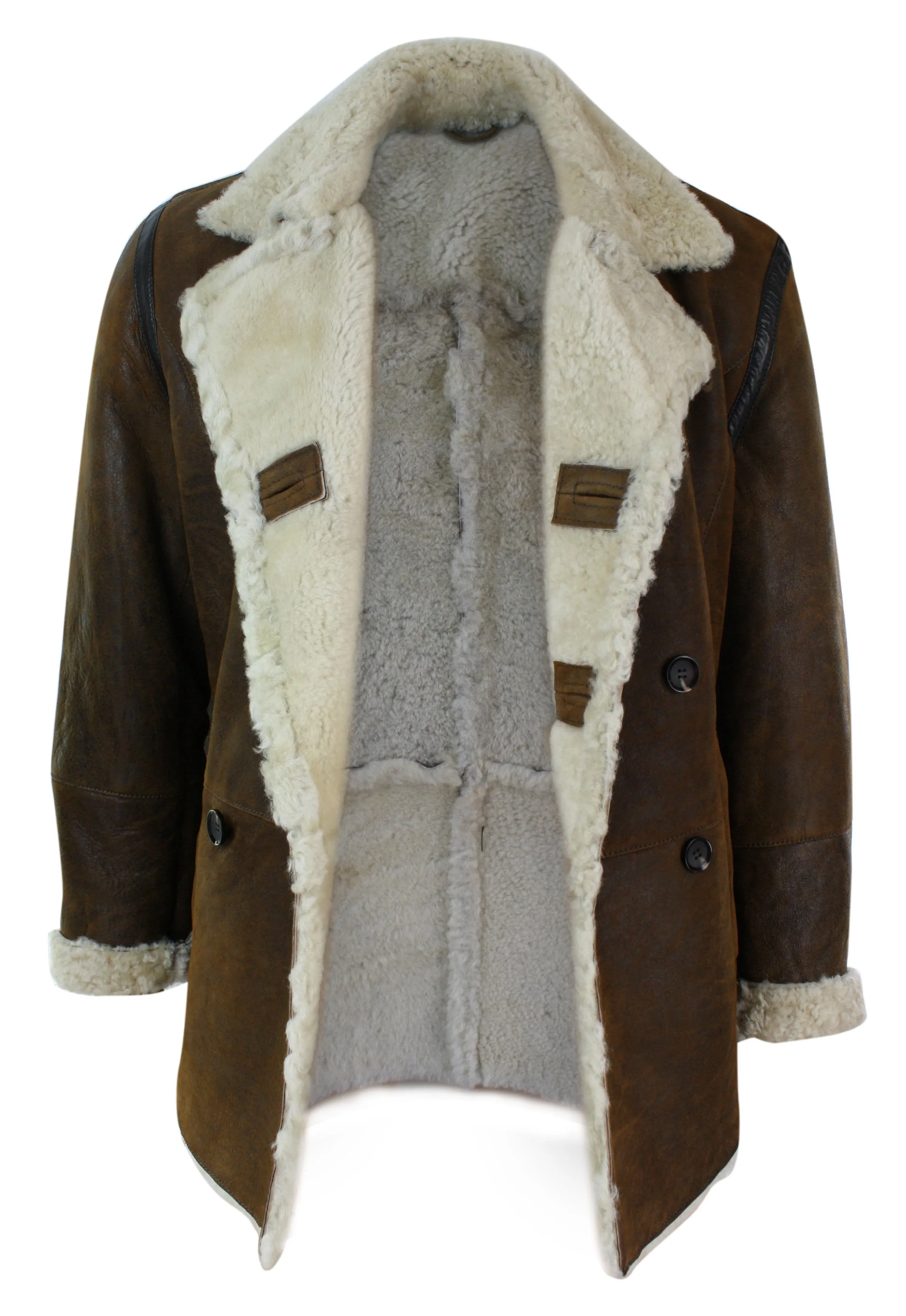 Khaki Sheepskin Double Breasted Fitted Jacket