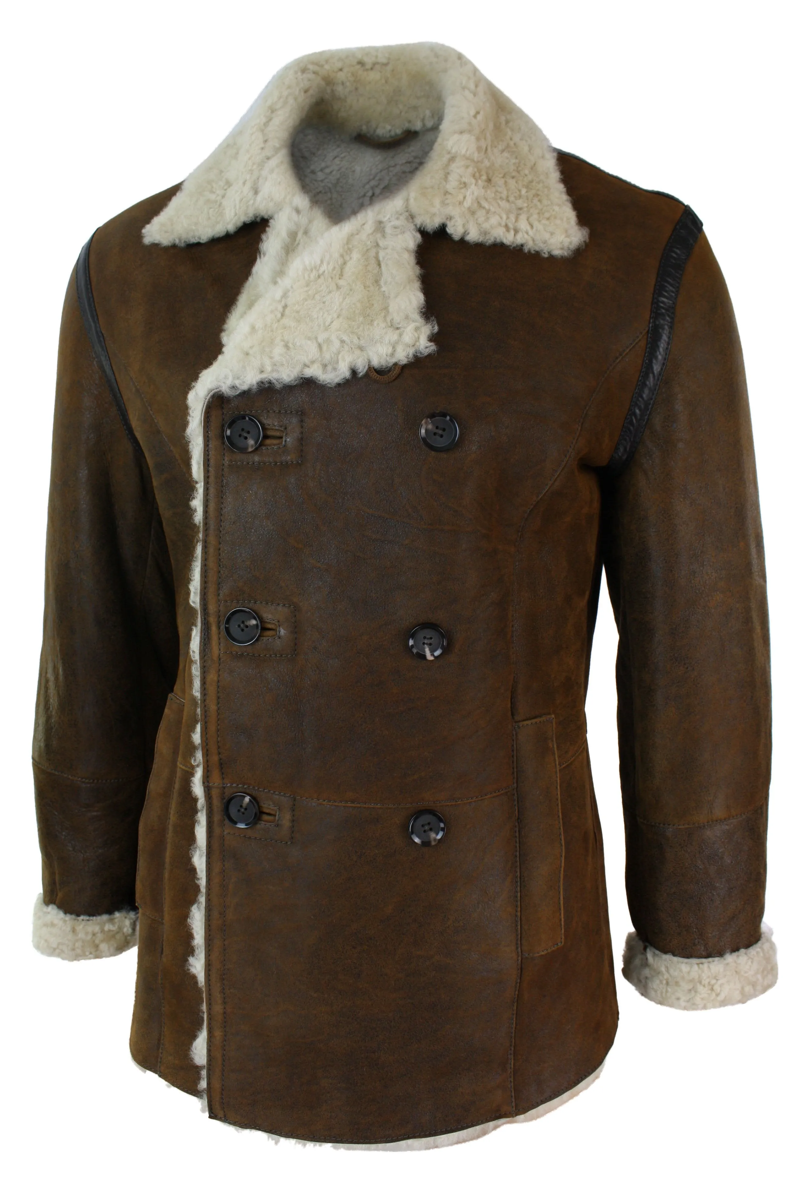 Khaki Sheepskin Double Breasted Fitted Jacket