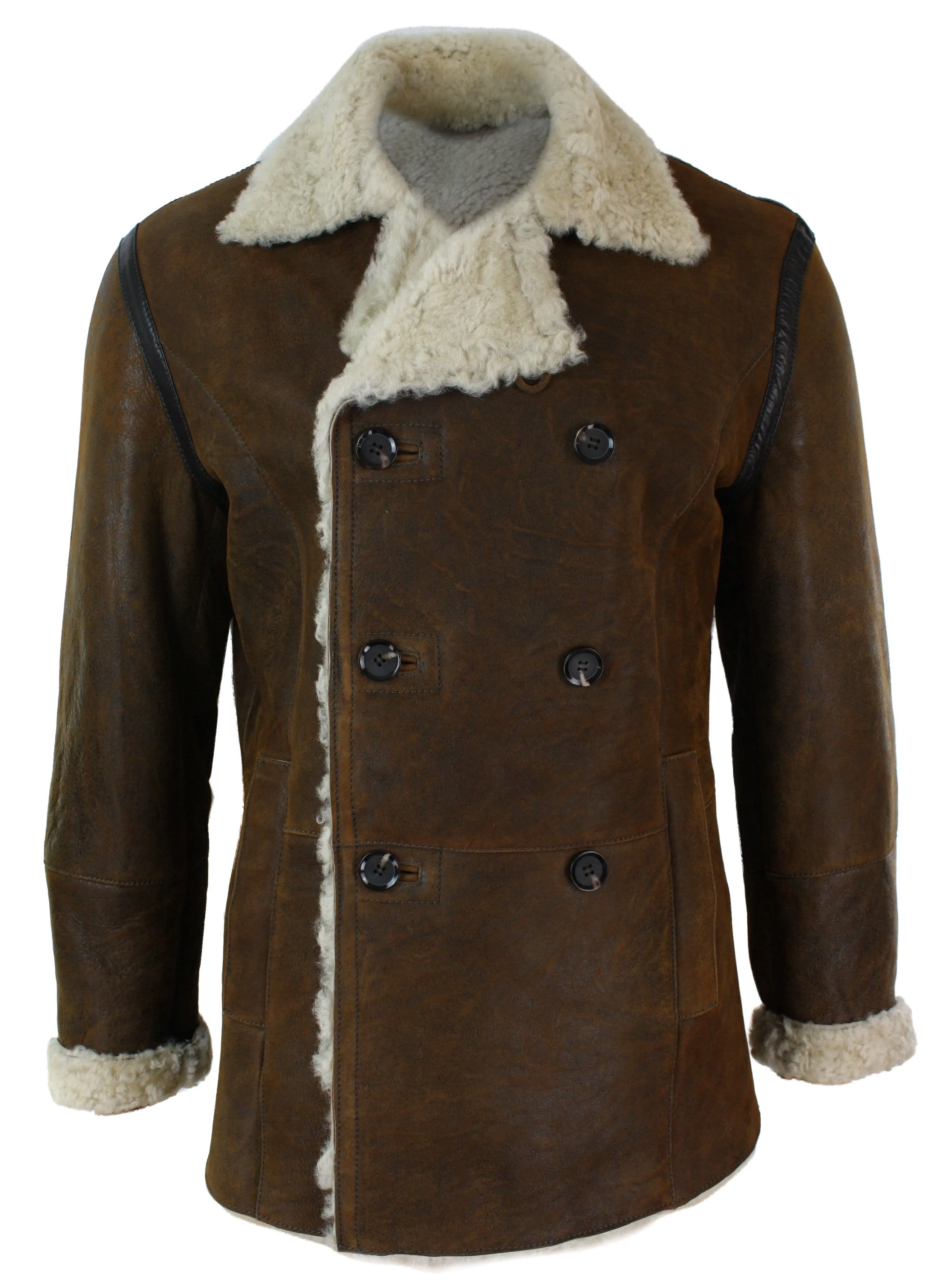 Khaki Sheepskin Double Breasted Fitted Jacket