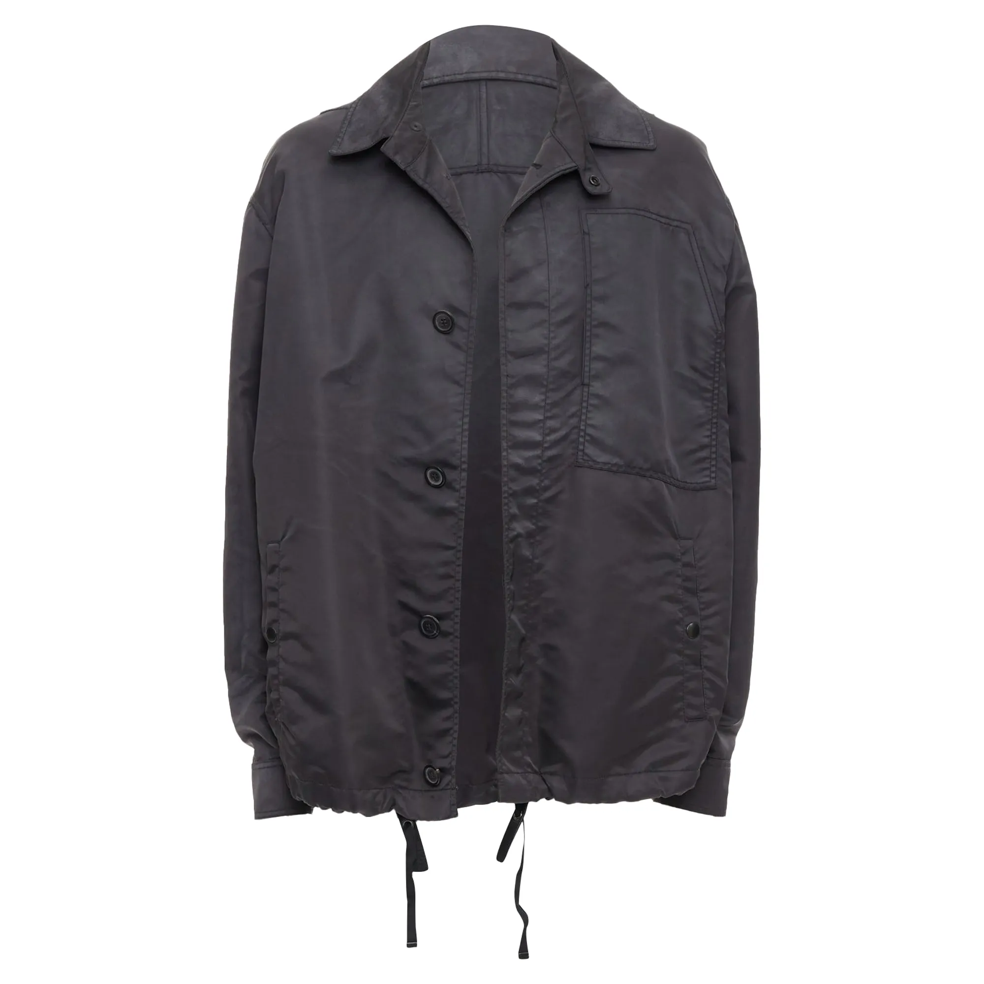 Lanvin Distressed Nylon Buttons Drawstring Anorak