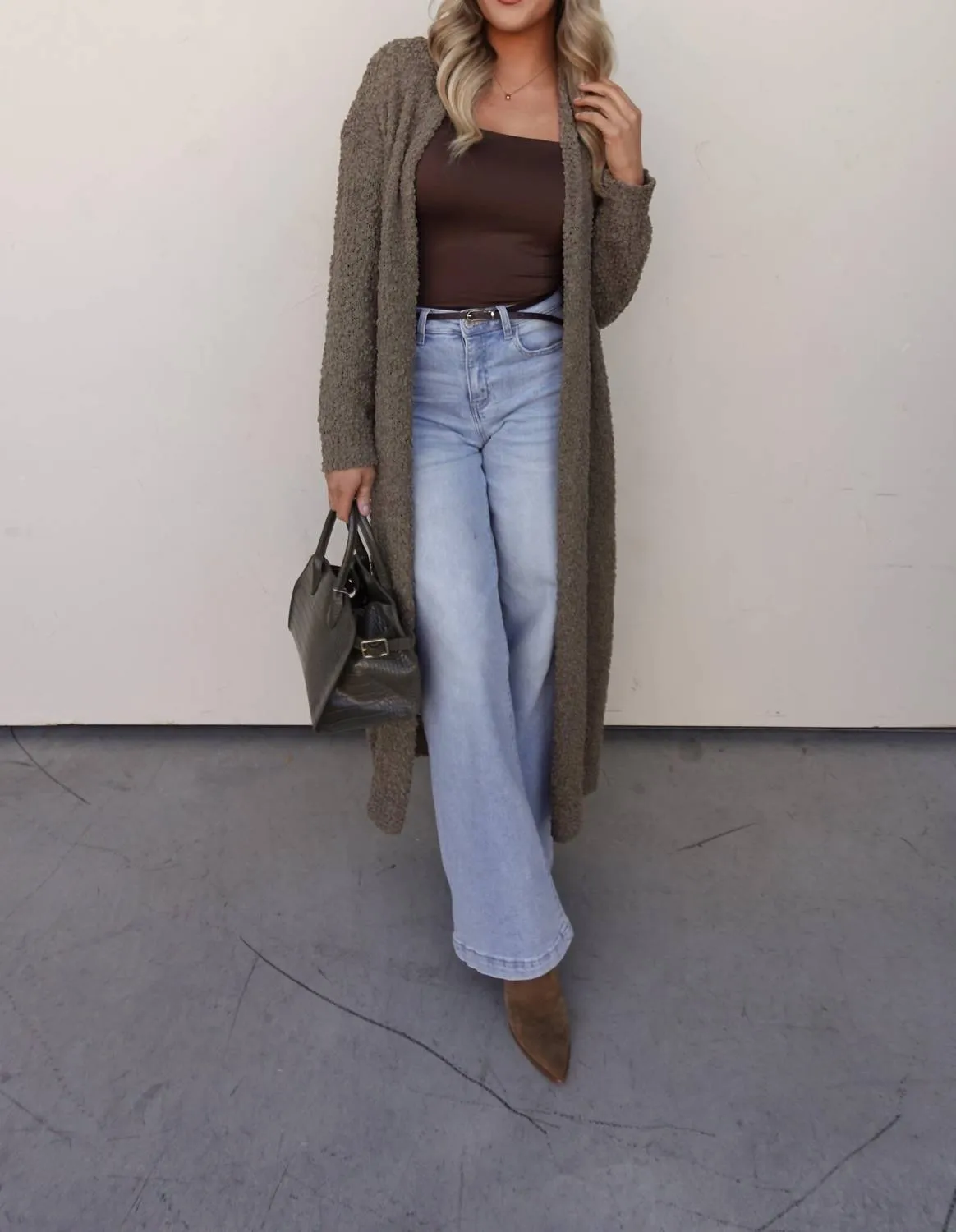 Lightweight Duster Cardigan In Olive