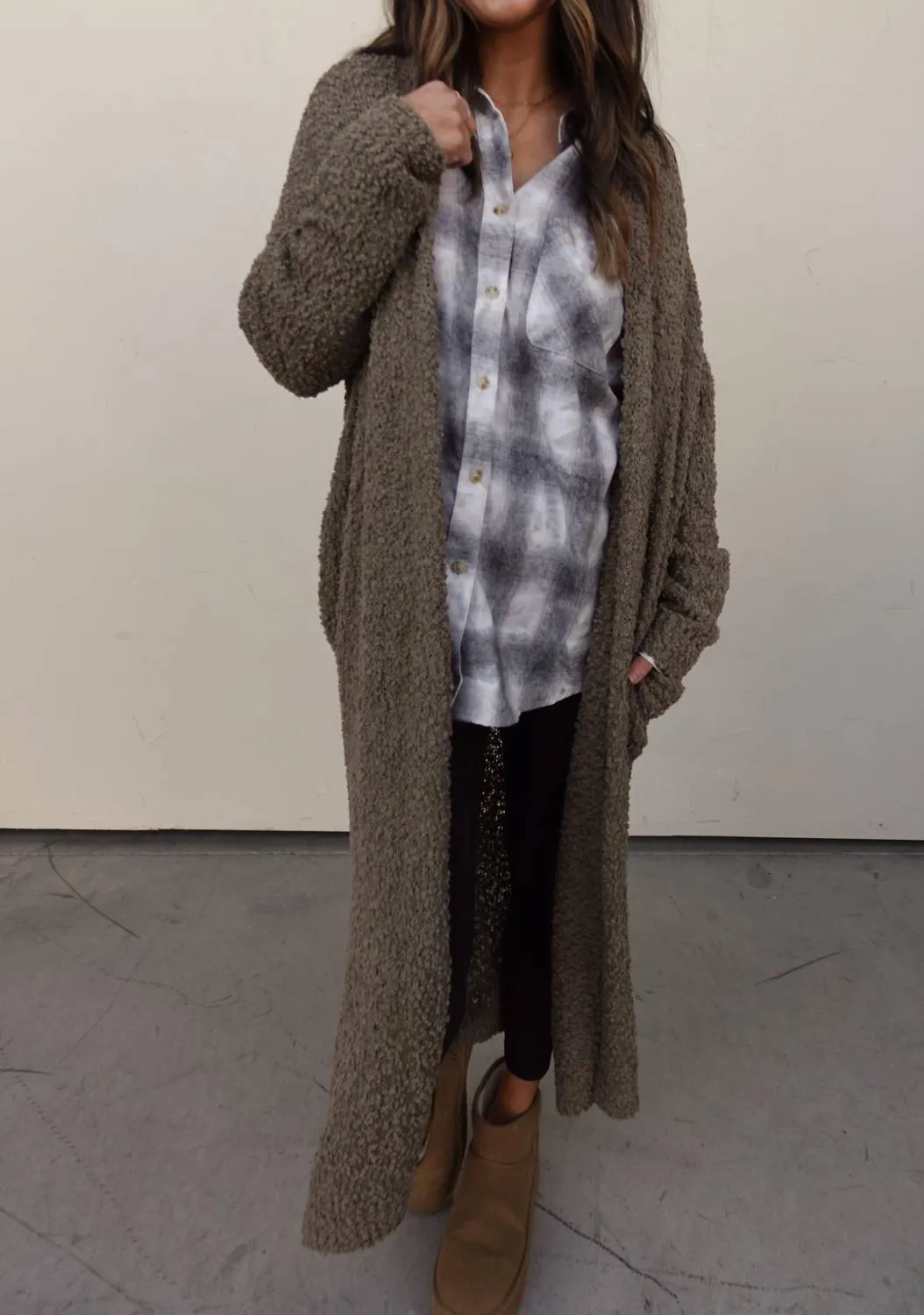 Lightweight Duster Cardigan In Olive