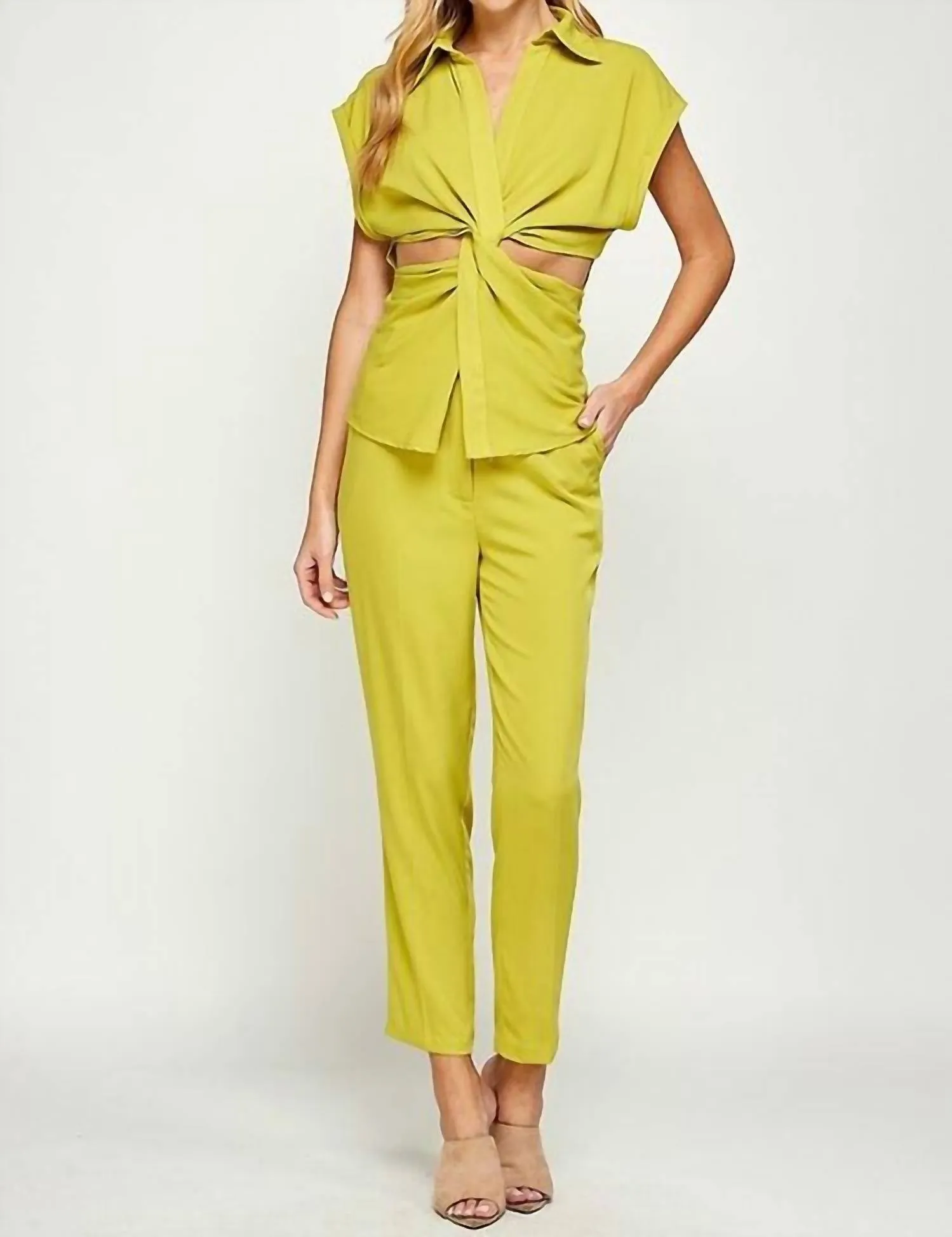 Lime High Waisted Pants In Lime Green