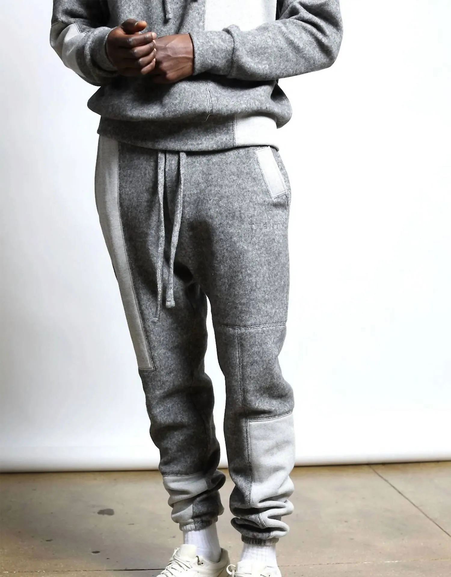 Maddux Plush Fleece Patchwork Pants In Heather Grey