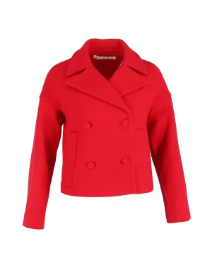 Marni Double Breasted Cropped Jacket in Red Wool