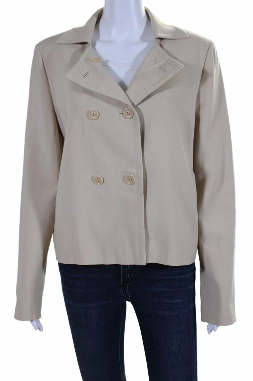 Max Mara Womens Collared Double Breast Buttoned Long Sleeve Jacket Beige