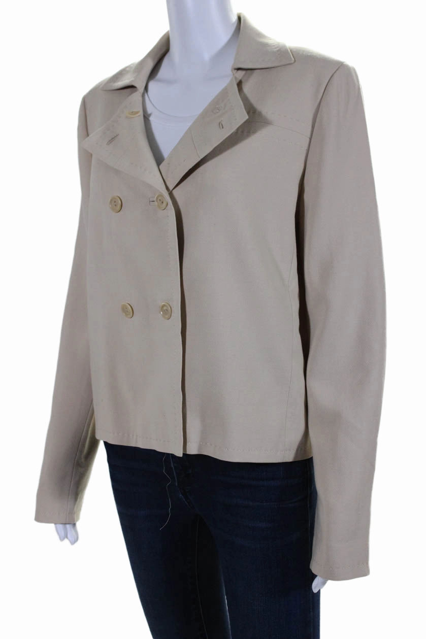 Max Mara Womens Collared Double Breast Buttoned Long Sleeve Jacket Beige
