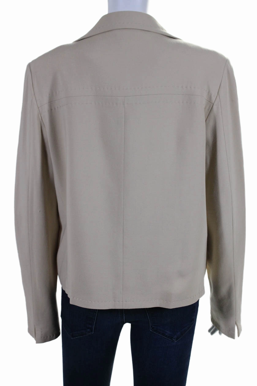 Max Mara Womens Collared Double Breast Buttoned Long Sleeve Jacket Beige
