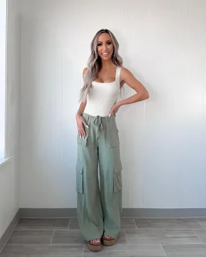 Maya Relaxed Utility Wide Leg Pants - Olive
